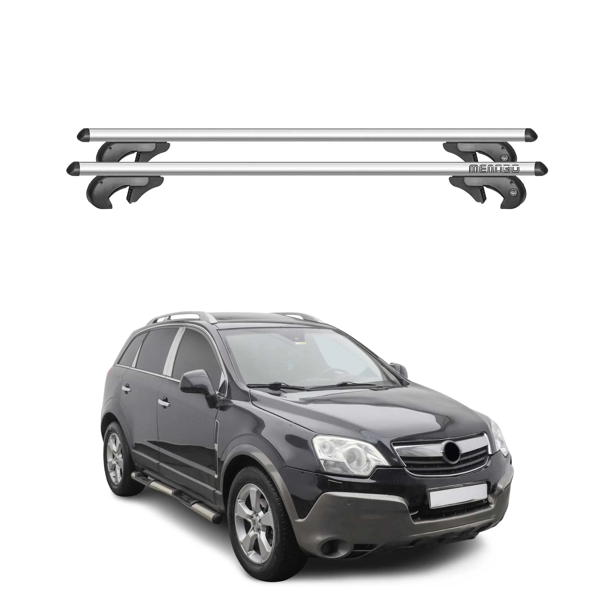 Menabo Dachträger Grundtäger für Opel Antara 2006-2018 90kg Alu Silber 2 tlg