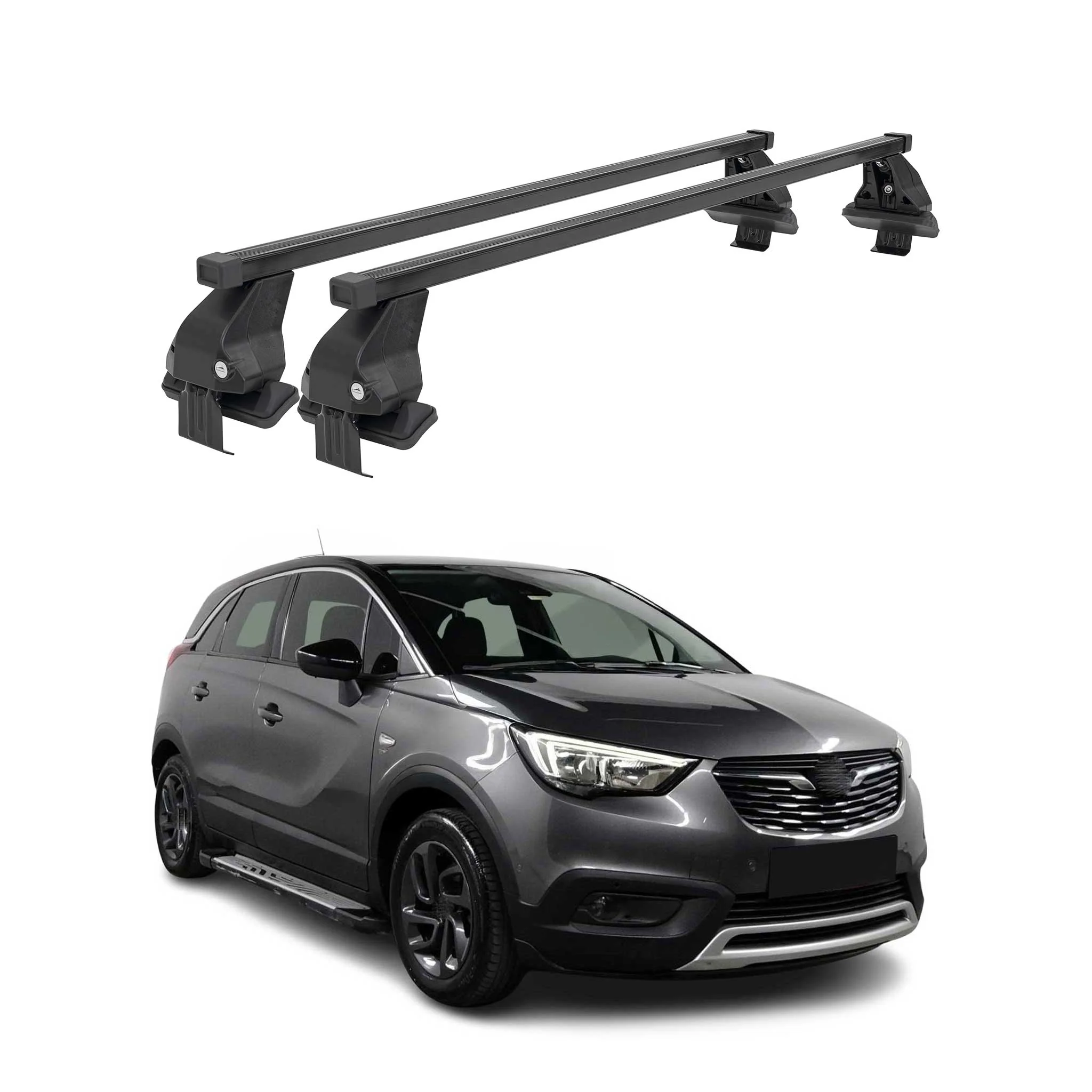 Menabo Dachträger Grundtäger für Opel Crossland X 2017-2024 50kg Alu Schwarz 2x