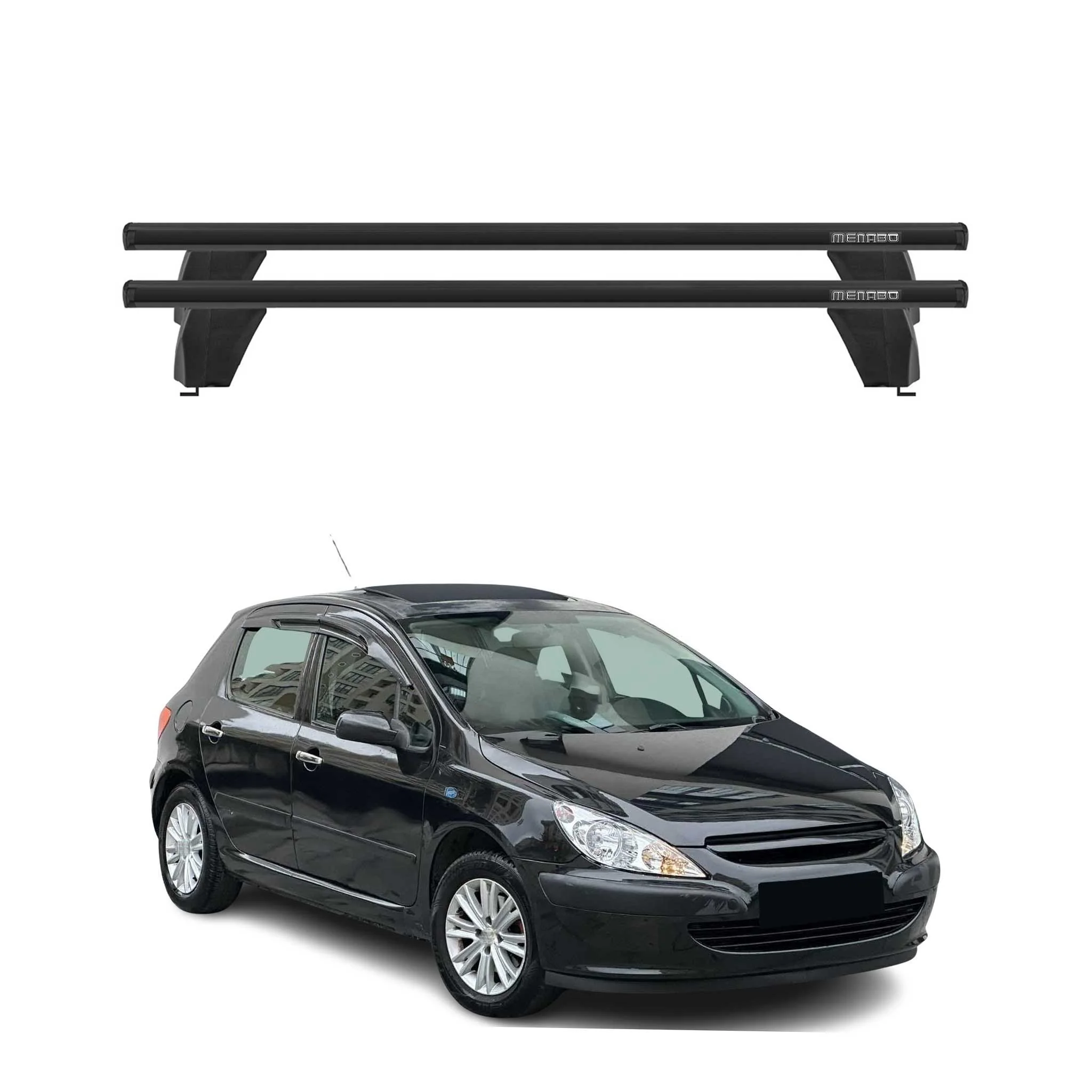 Menabo Dachträger Grundtäger für Peugeot 307 2001-2008 5tür 75kg Alu Schwarz 2x