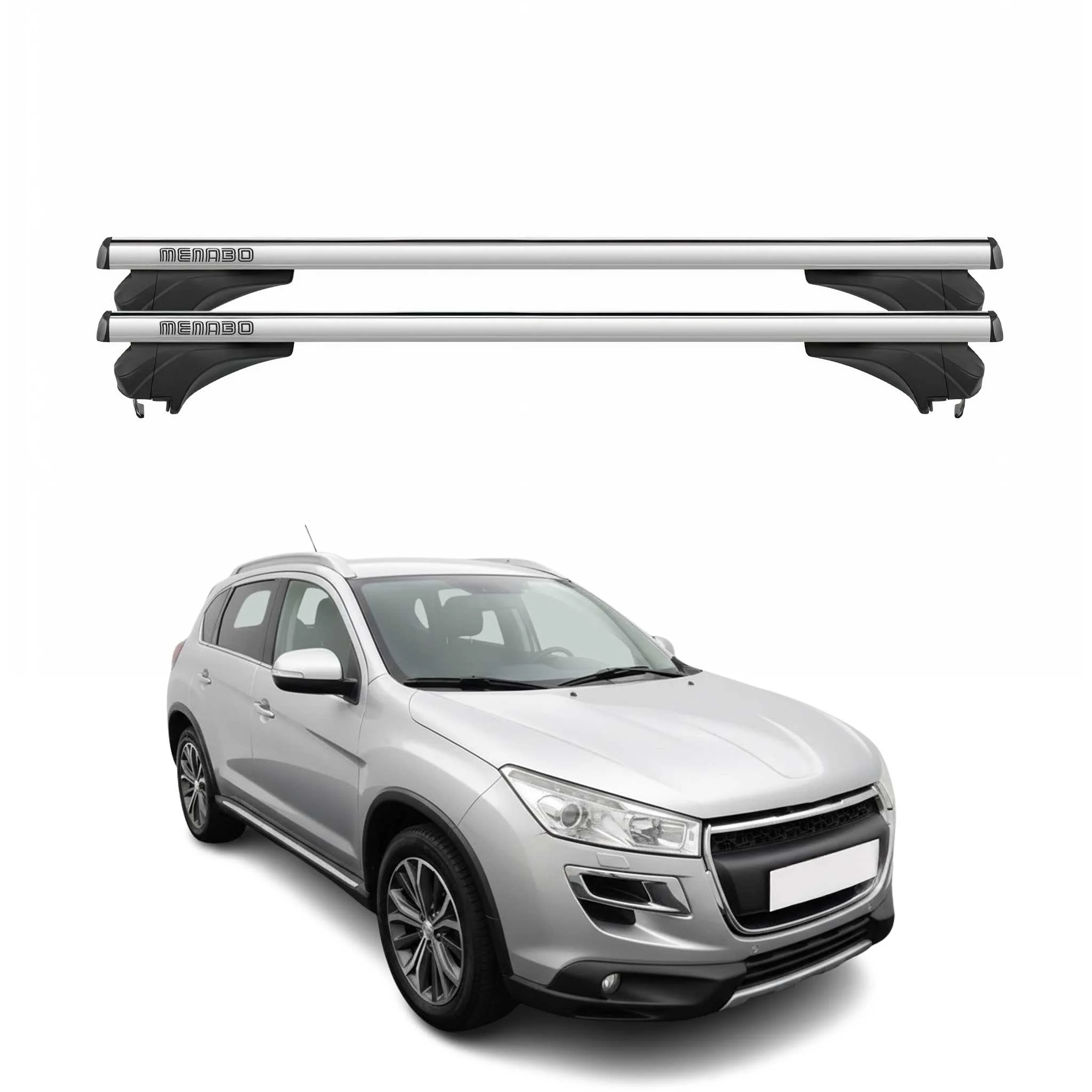 Menabo Dachträger Grundtäger für Peugeot 4008 2012-2017 Aluminium Silber 2 tlg
