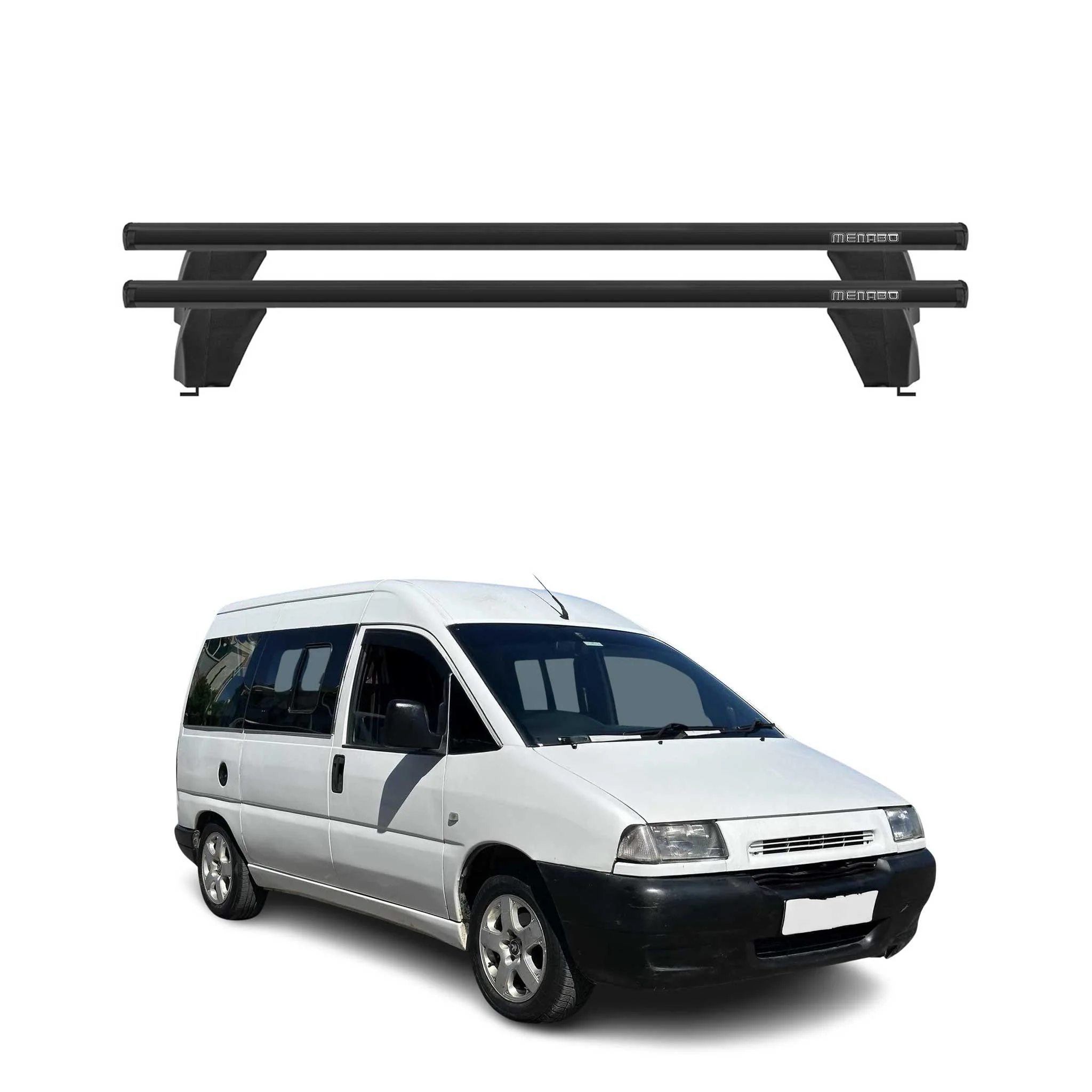 Menabo Dachträger Grundtäger für Peugeot Expert 1995-2007 75kg Alu Schwarz 2 tlg