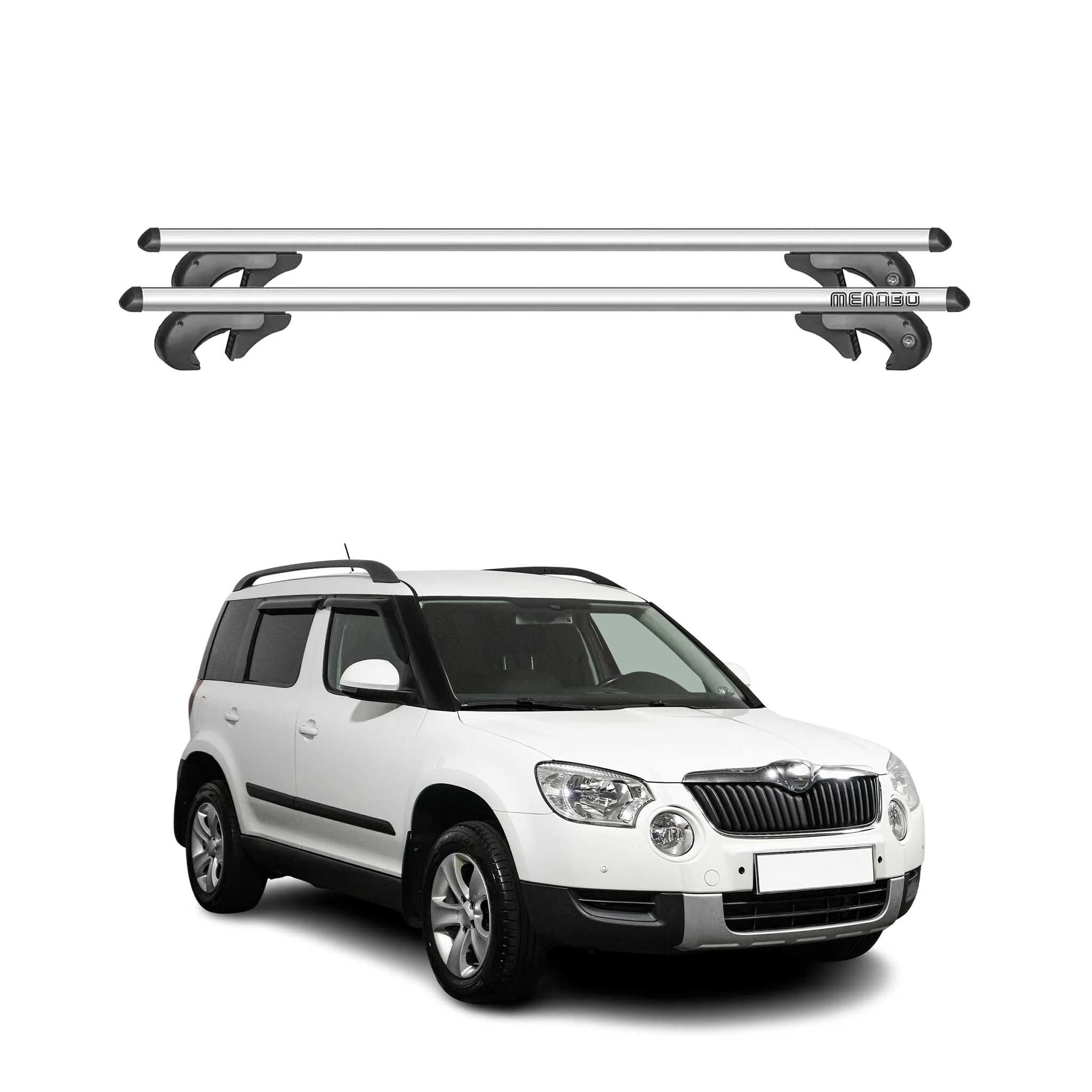 Menabo Dachträger Grundtäger für Skoda Yeti 2009-2013 Pre-FL 90kg Alu Silber 2x