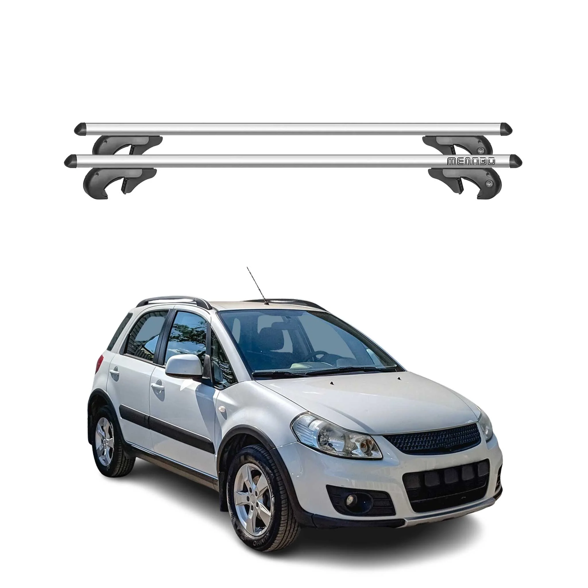 Menabo Dachträger Grundtäger für Suzuki SX4 2010-2014 FL Aluminium Silber 2x