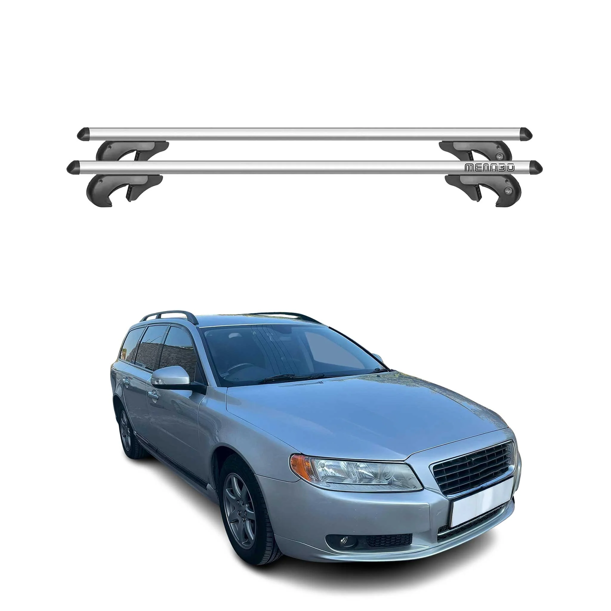 Menabo Dachträger Grundtäger für Volvo V70 III 2007-2016 Aluminium Silber 2x
