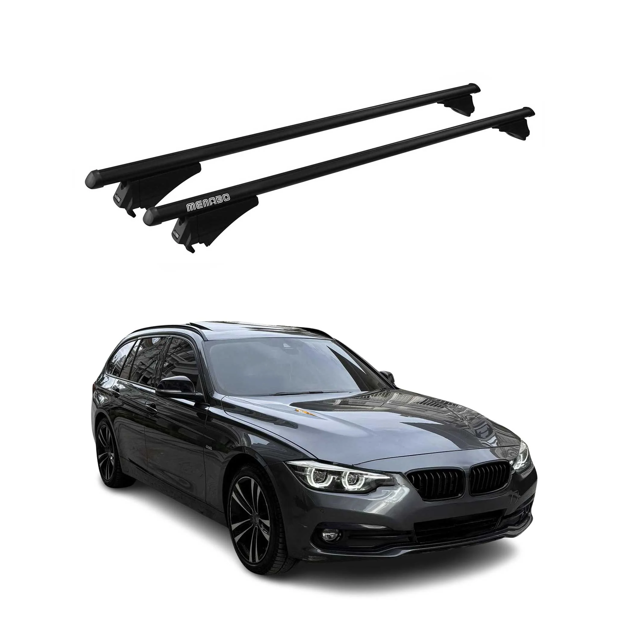 Menabo Dachträger Grundtäger für BMW 3er F31 Touring 2012-2019 75kg Schwarz Alu