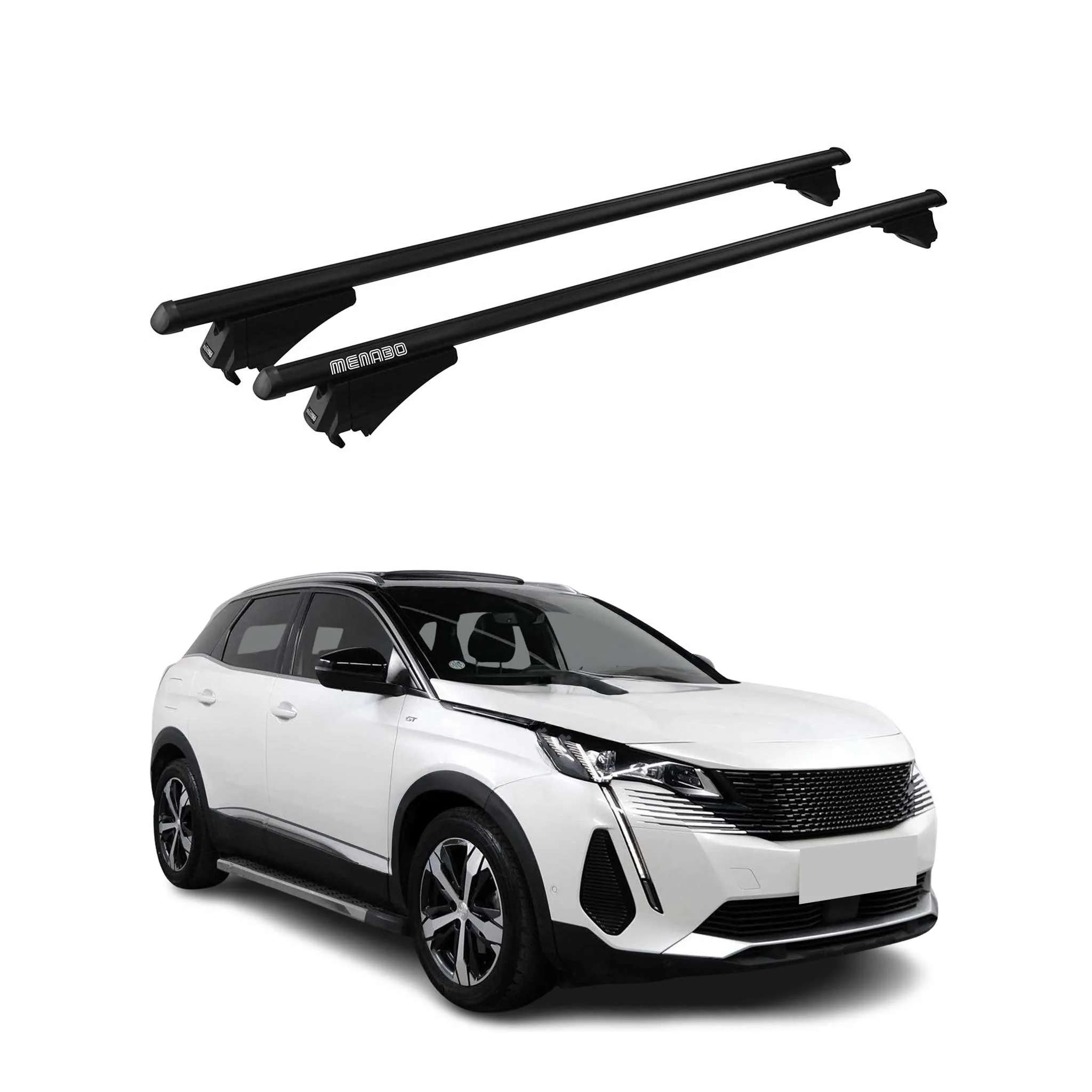Menabo Dachträger Grundtäger für Peugeot 3008 2020-2023 FL 75kg Alu Schwarz 2x