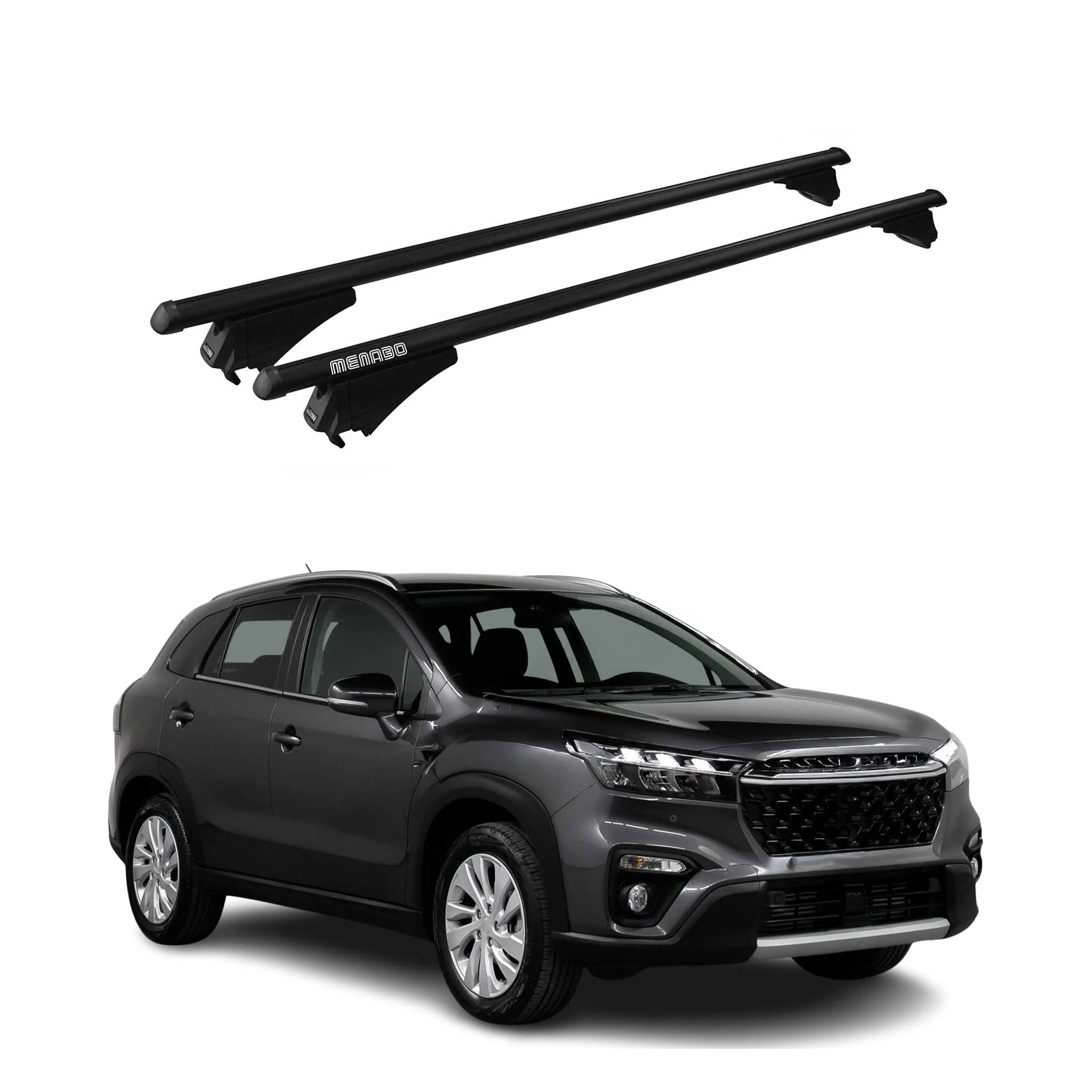 Menabo Dachträger für Suzuki SX4 S-Cross mk3 2021-2026 75kg Alu Schwarz 2x