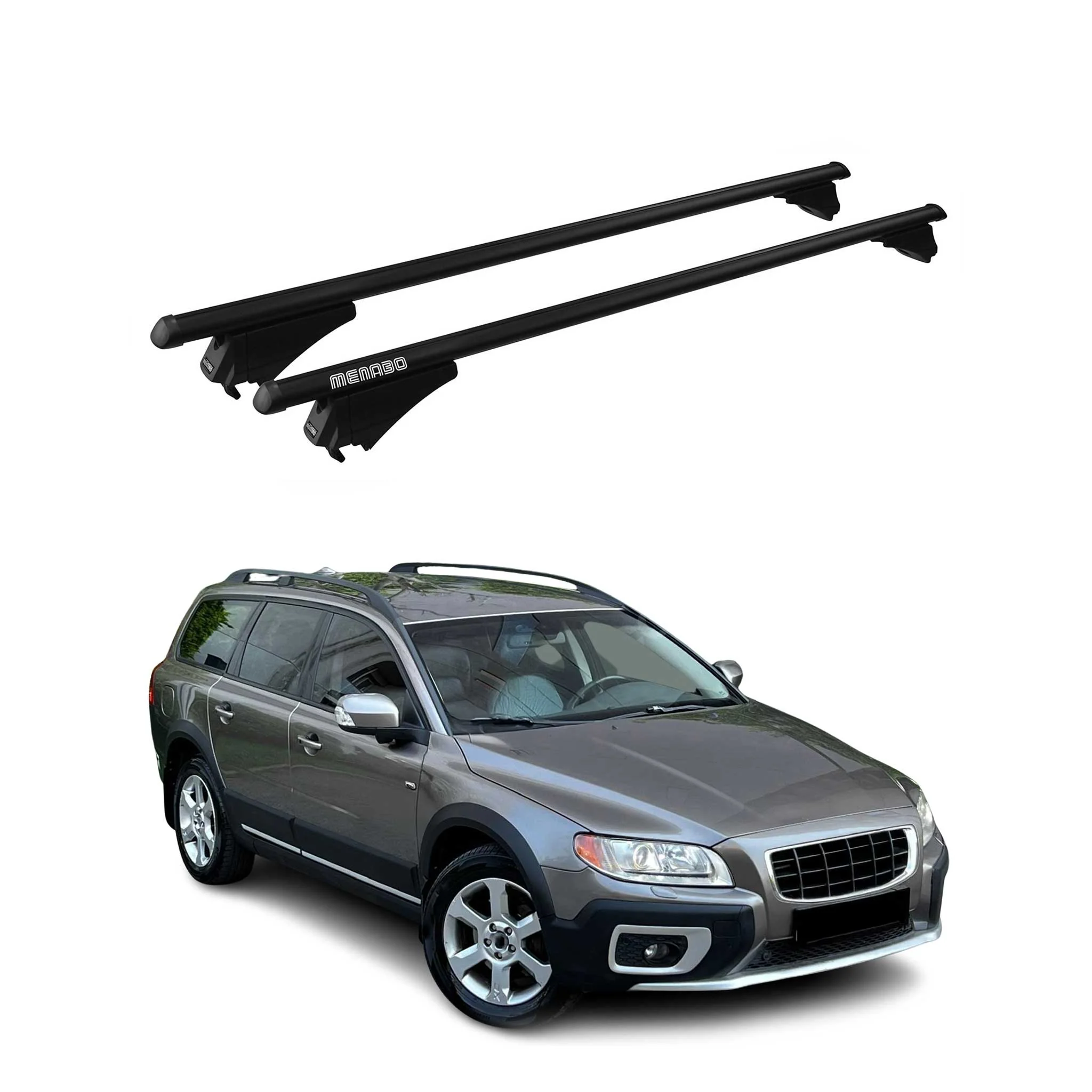 Menabo Dachträger Grundtäger für Volvo XC70 mk3 2007-2016 75kg Alu Schwarz 2tlg