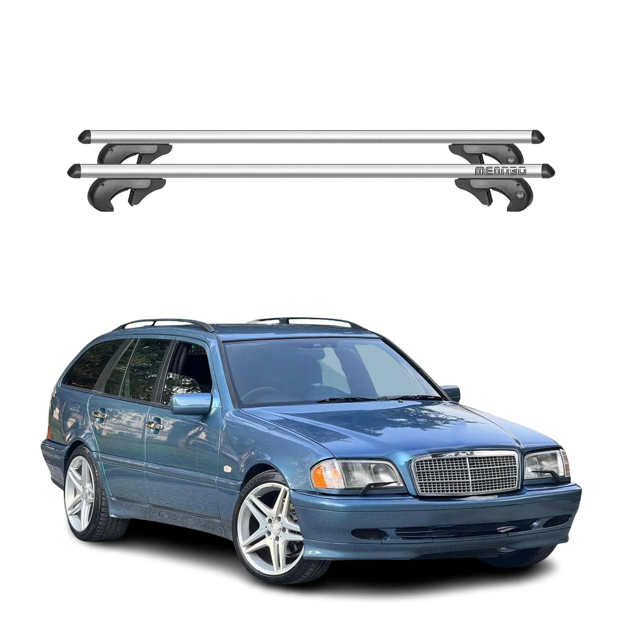 Menabo Dachträger für Mercedes C Klasse S202 T-Model 1993-2000 90kg Alu Grau 2x