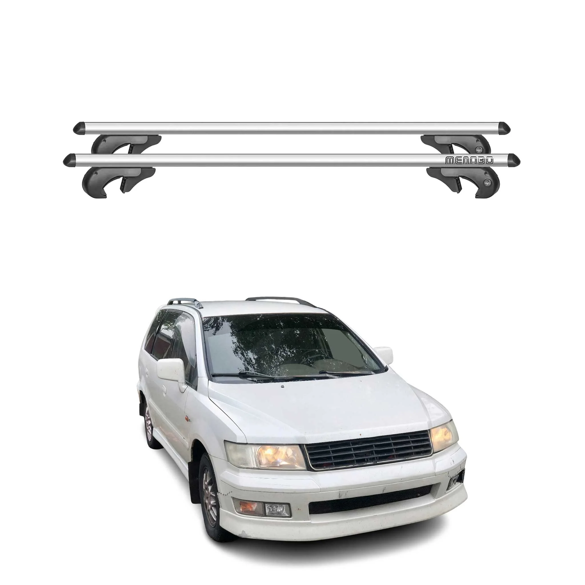 Menabo Dachträger für Mitsubishi Chariot Grandis 1997-2003 90kg Alu Silber 2x