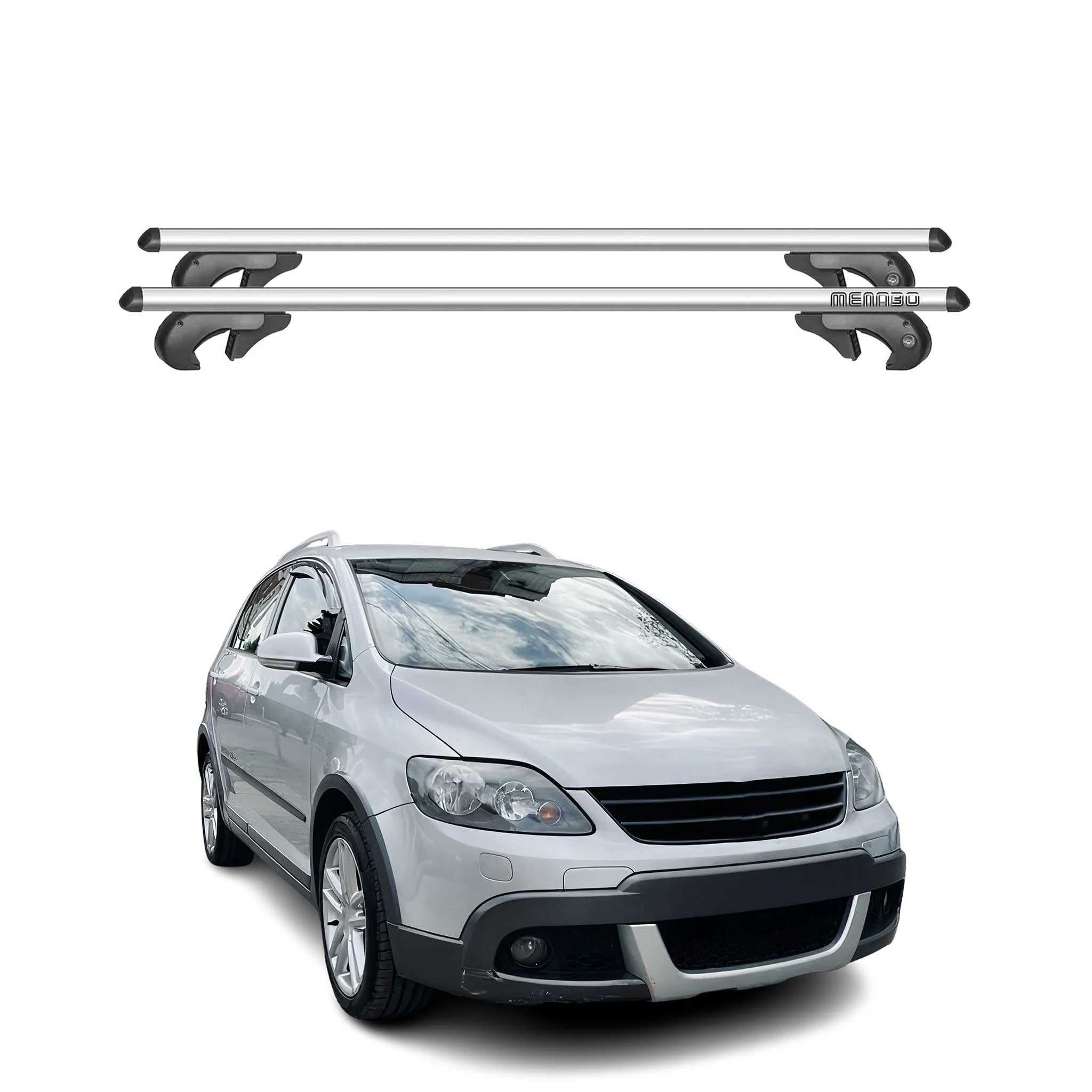 Menabo Dachträger Grundtäger für VW Golf 5K Plus 2008-2012 90kg Alu Silber 2 tlg