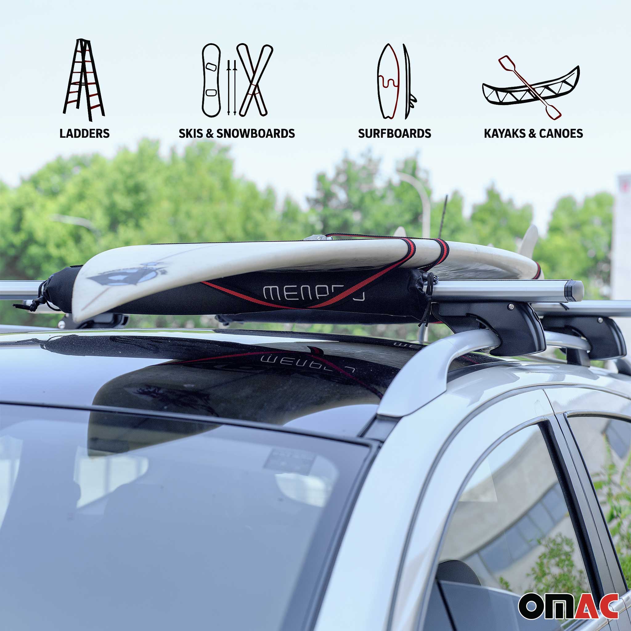 Menabo Surfbretträger Dachträger Softdach Windsurf Pad Kajak Snowboard 2x - Image 2