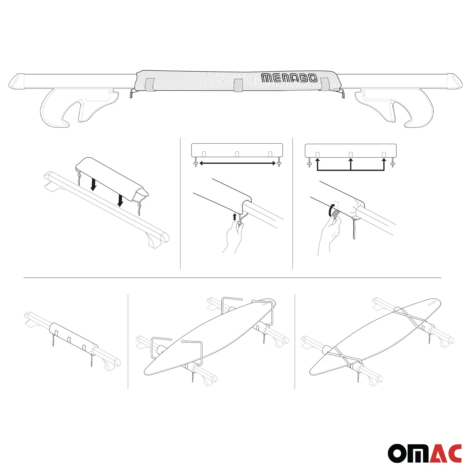 Menabo Surfbretträger Dachträger Softdach Windsurf Pad Kajak Snowboard 2x - Image 7