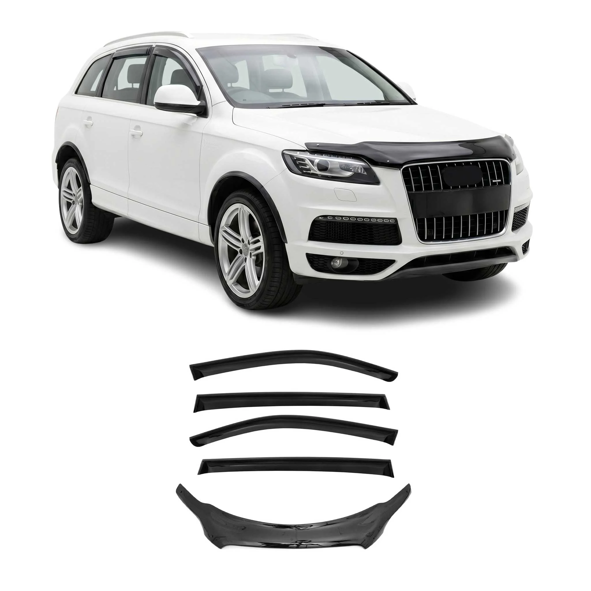 Motorhaube Deflektor Windabweiser Regenabweiser Set für Audi Q7 4L 2006-15 5tlg