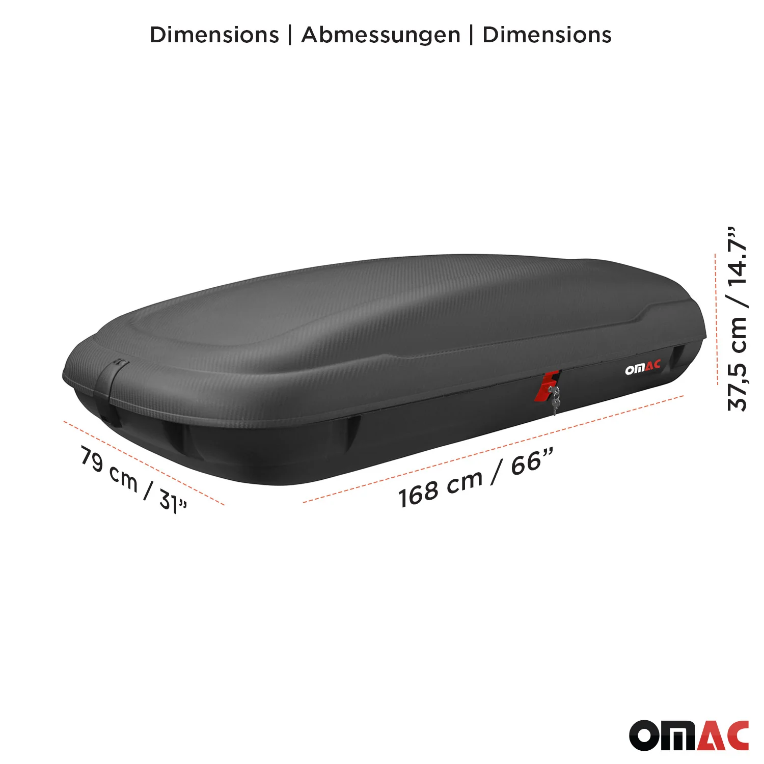 OMAC Dachbox Dachkoffer Gepäckbox 400 Liter Carbonlook Abschließbar Autobox - Image 4
