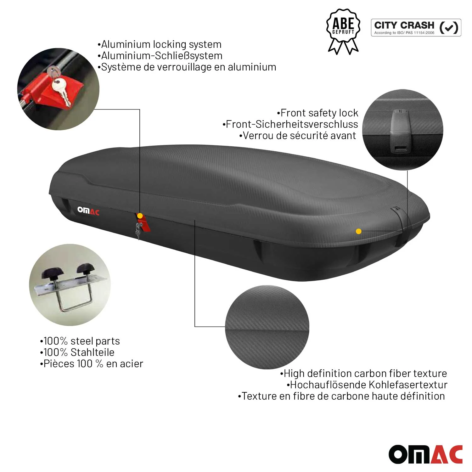 OMAC Dachbox Dachkoffer Gepäckbox 400 Liter Carbonlook Abschließbar Autobox - Image 5