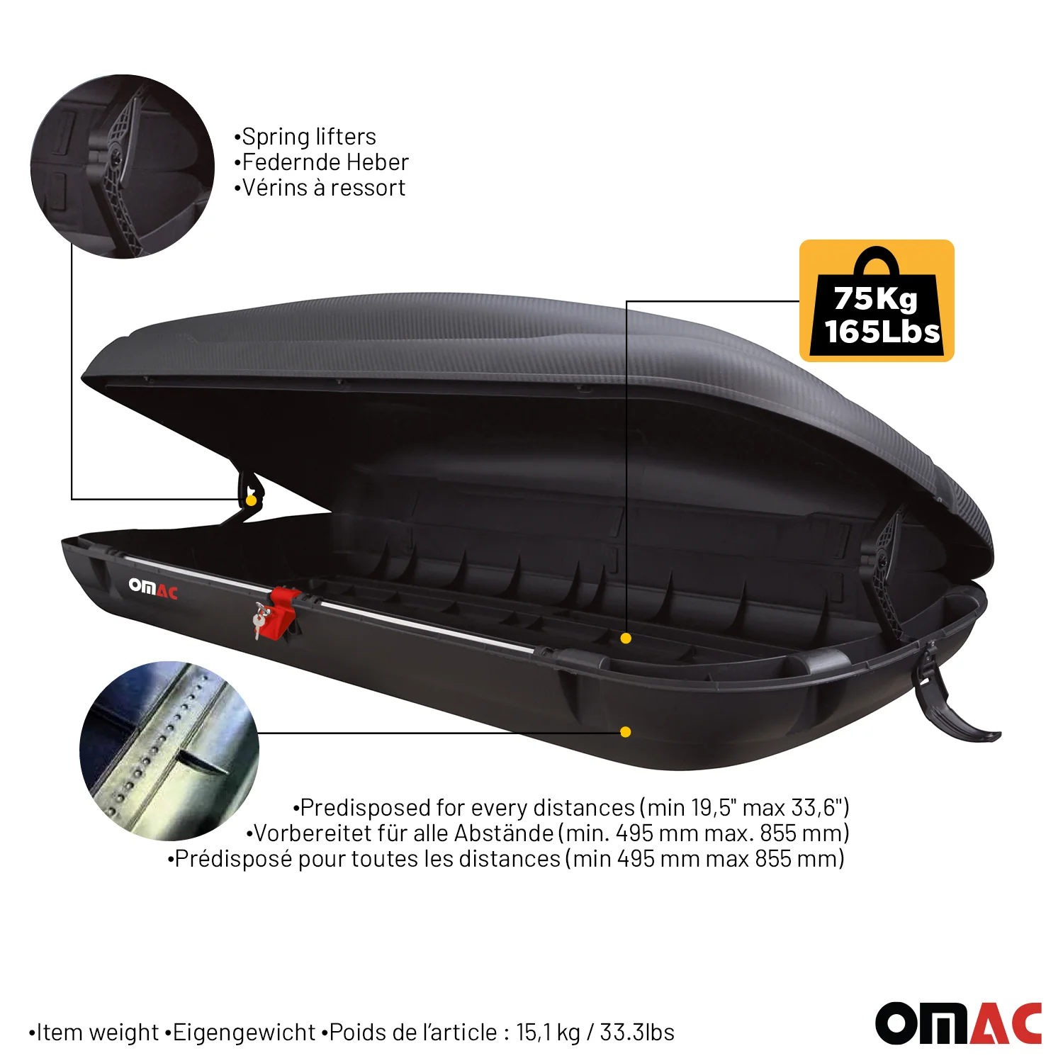 OMAC Dachbox Dachkoffer Gepäckbox 400 Liter Carbonlook Abschließbar Autobox - Image 6