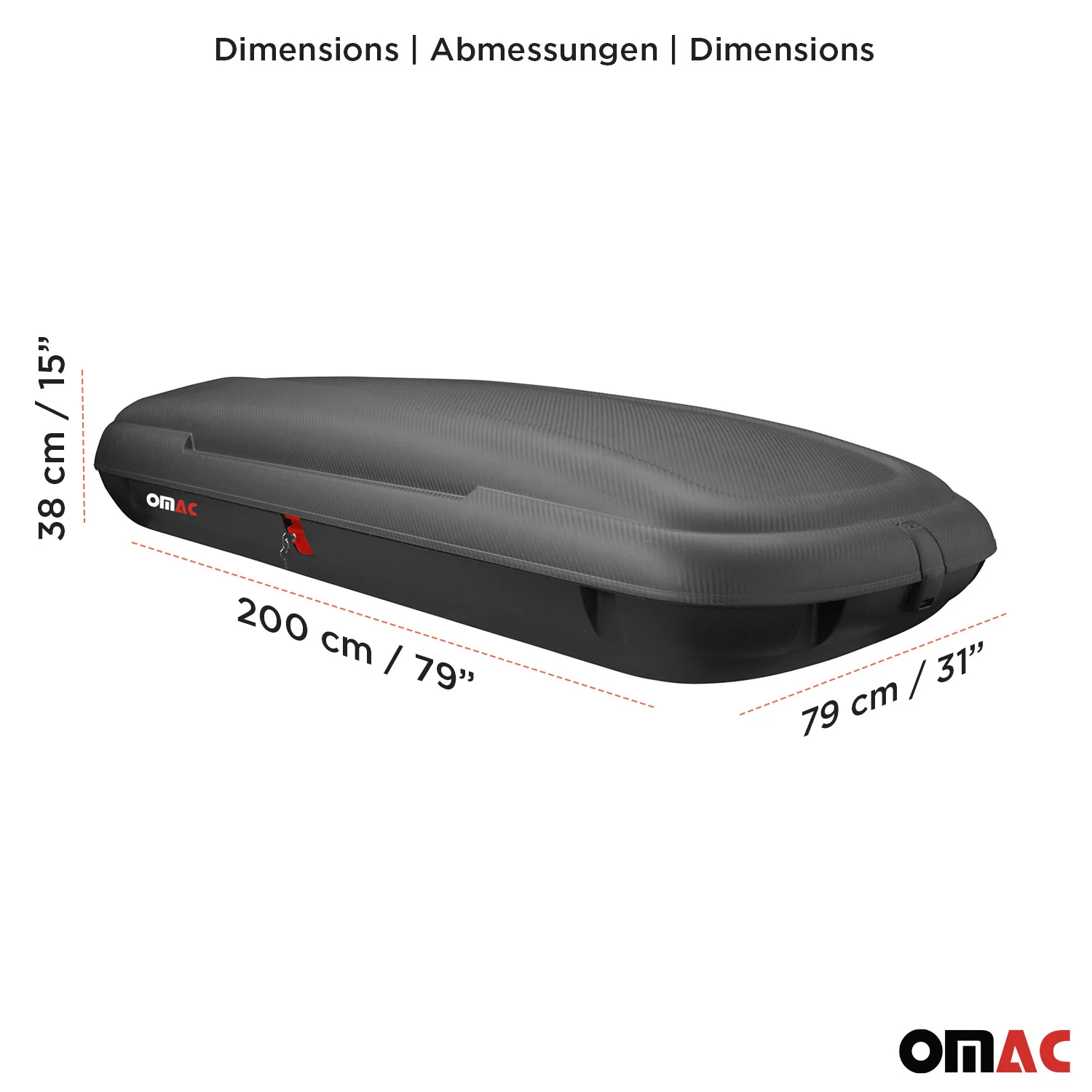 OMAC Dachbox Dachkoffer Gepäckbox 480 Liter Carbonlook Abschließbar Autobox - Image 4