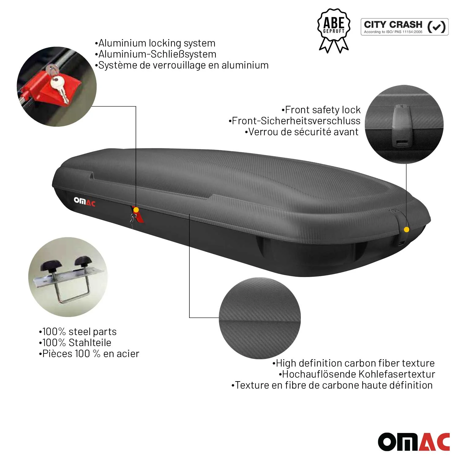 OMAC Dachbox Dachkoffer Gepäckbox 480 Liter Carbonlook Abschließbar Autobox - Image 5