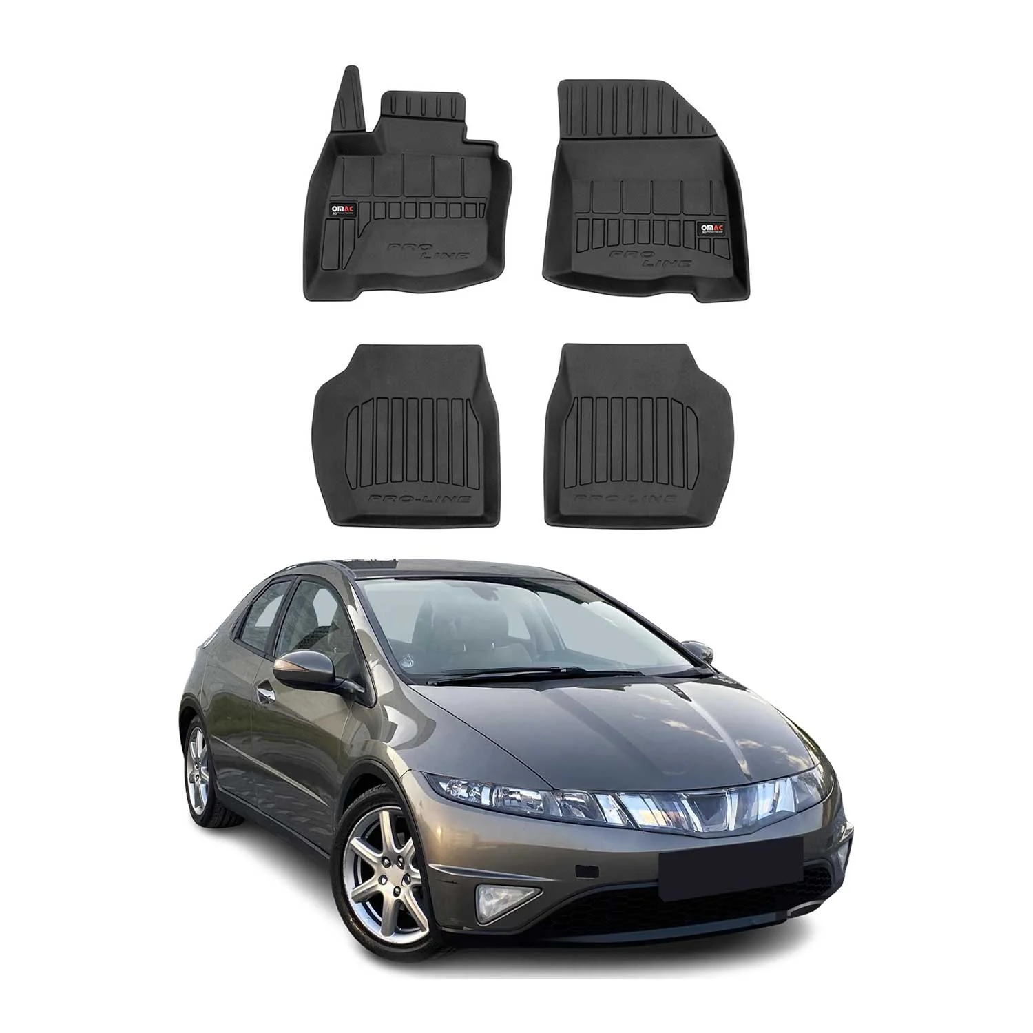 OMAC Gummi Fußmatten für Honda Civic Hatchback 2005-2011 Premium TPE Schwarz 4x