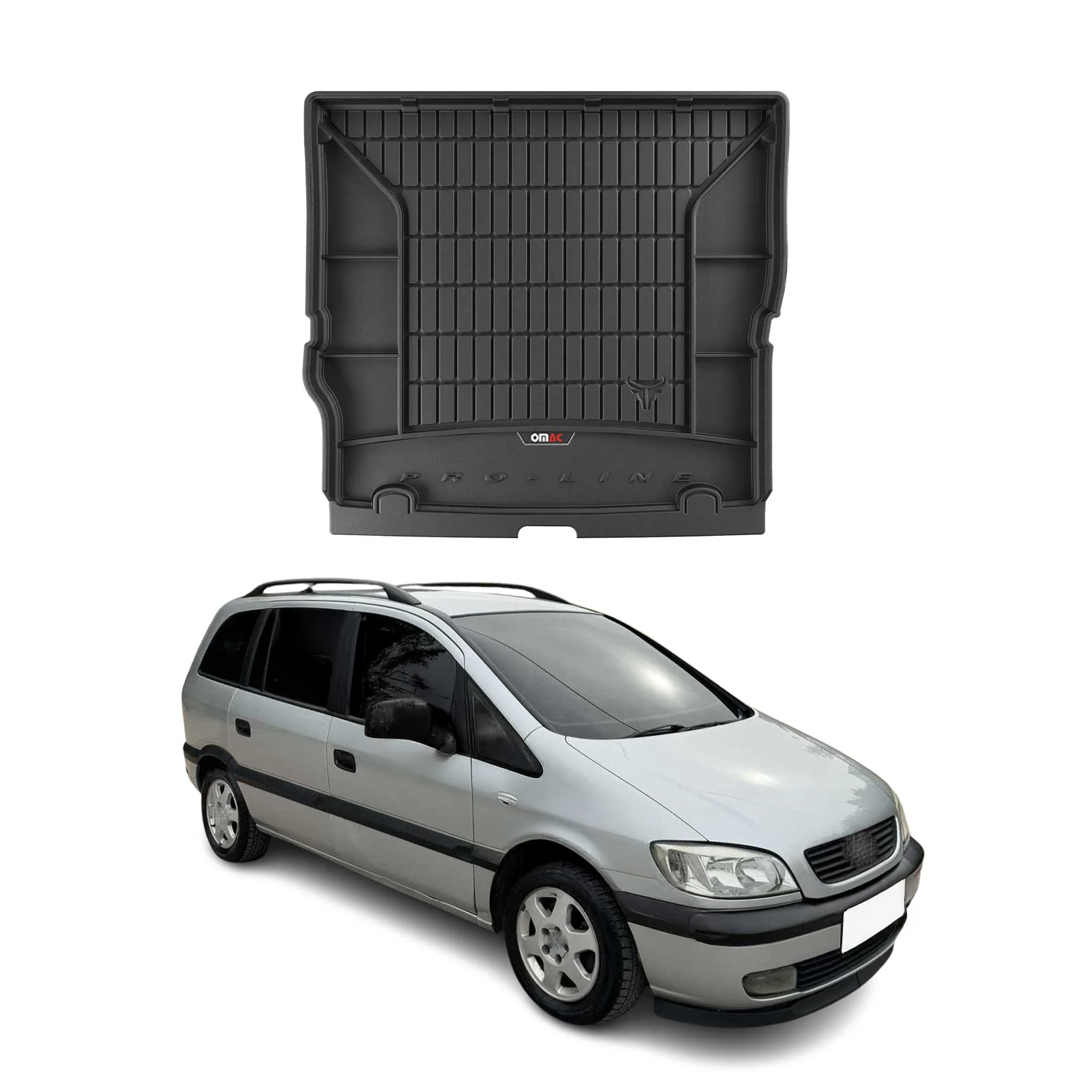 OMAC Gummi Kofferraumwanne für Opel Zafira 1999-2005 Klappbare 3.Reihe Schwarz