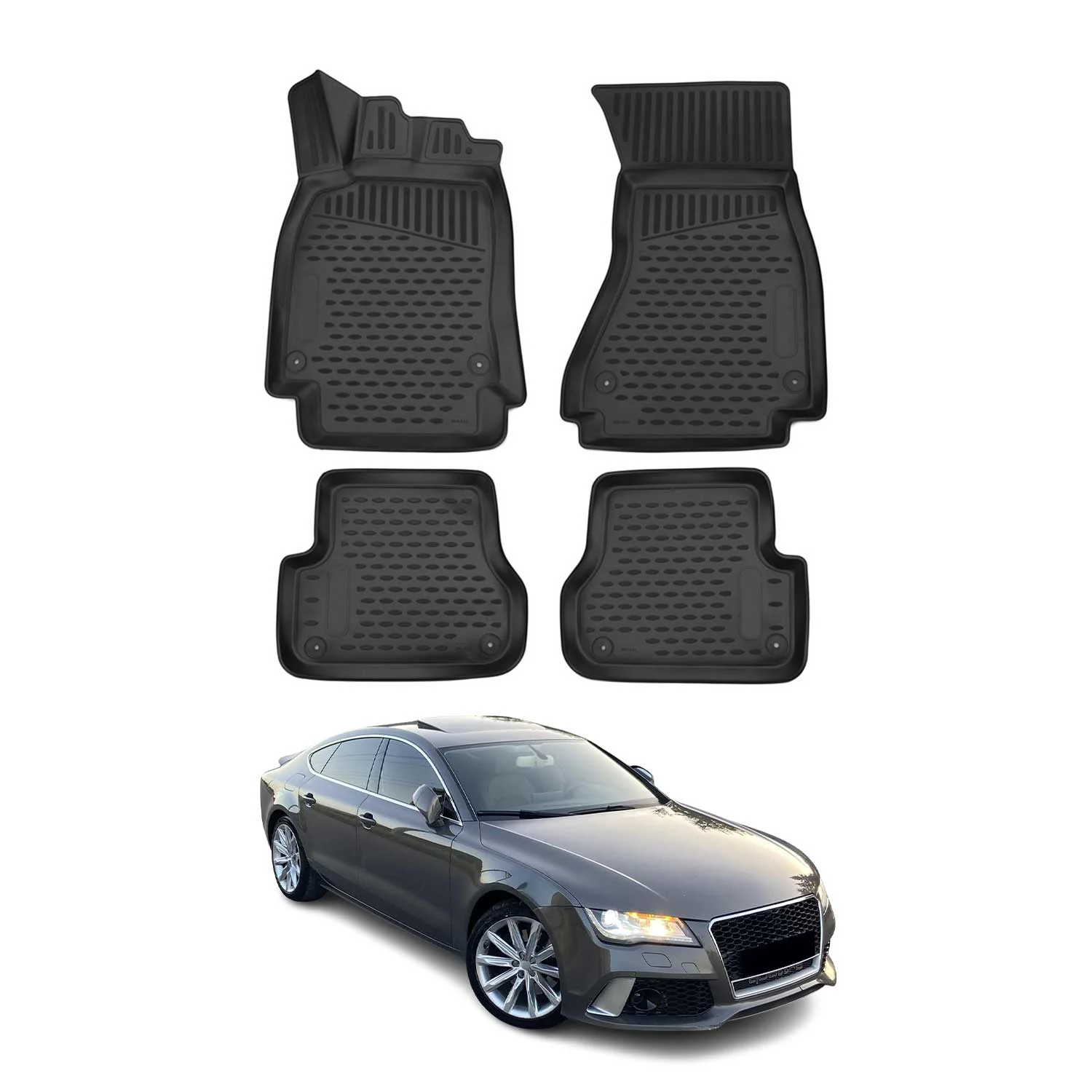OMAC Gummimatten Fußmatten für Audi A7 Sportback 2010-2017 TPE Matten Schwarz 4x