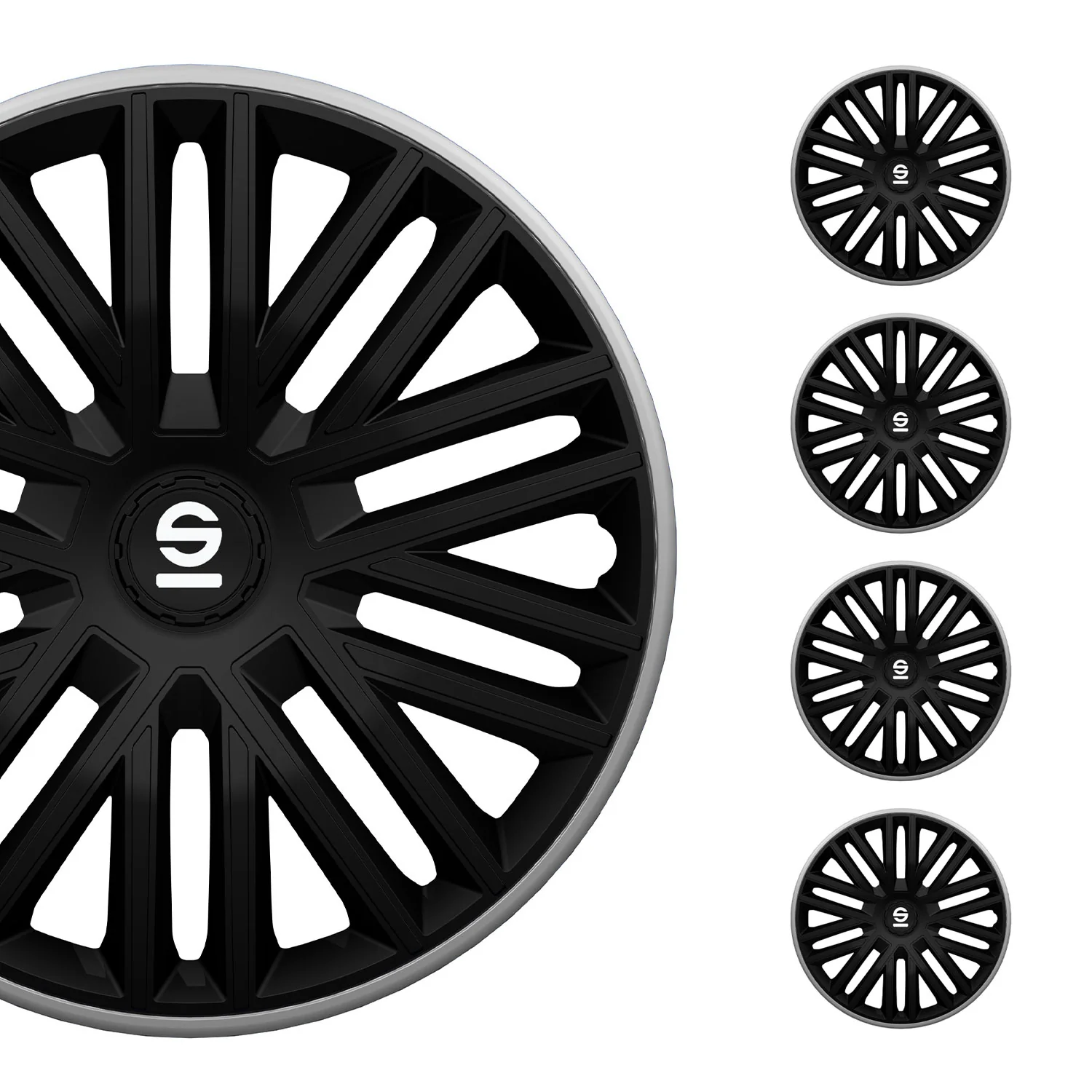 Radkappen Radzierblenden Sparco Bergamo 15" Zoll Abdeckung Set Schwarz Grau 4x