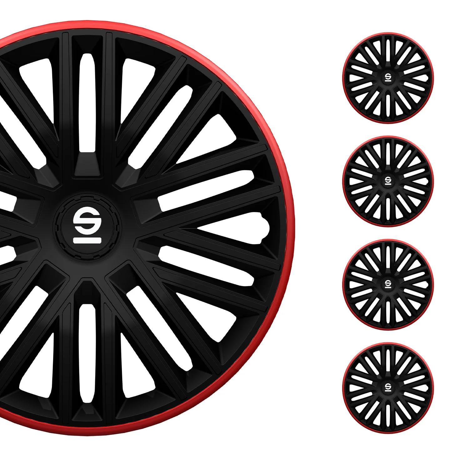 Radkappen Radzierblenden Sparco Bergamo 15" Zoll Abdeckung Set Schwarz Rot 4x