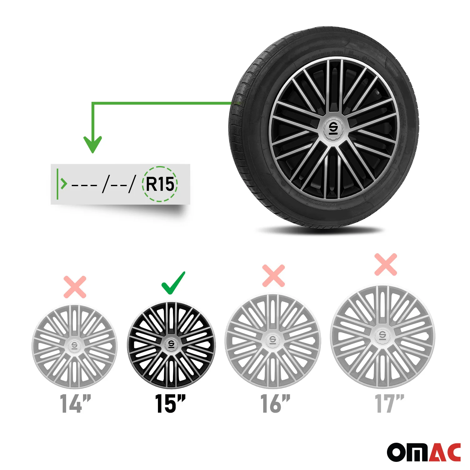 Radkappen Radzierblenden Sparco Bergamo 15" Zoll Abdeckung Set Silber Schwarz 4x - Image 3