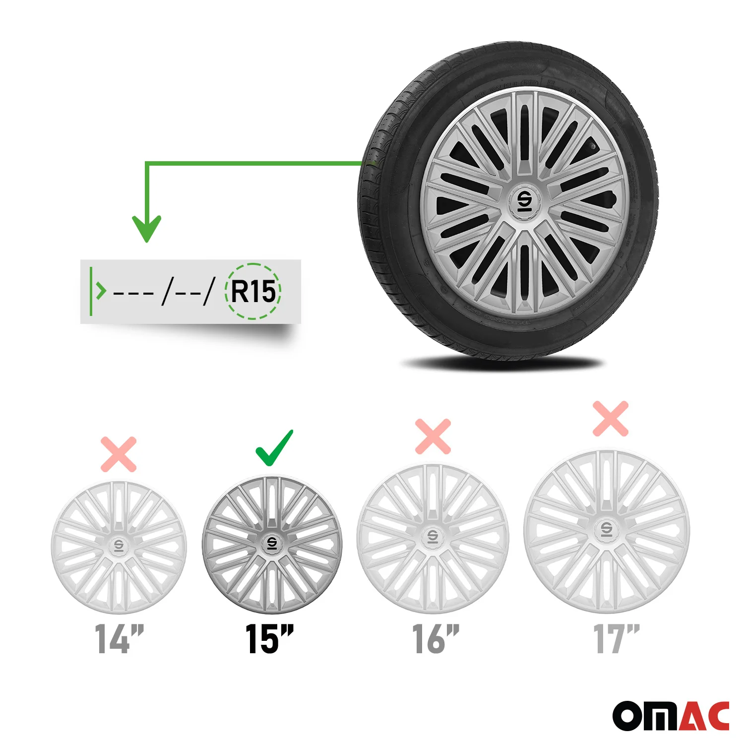 Radkappen Radzierblenden Sparco Bergamo 15" Zoll Auto Abdeckung Set Silber 4x - Image 3