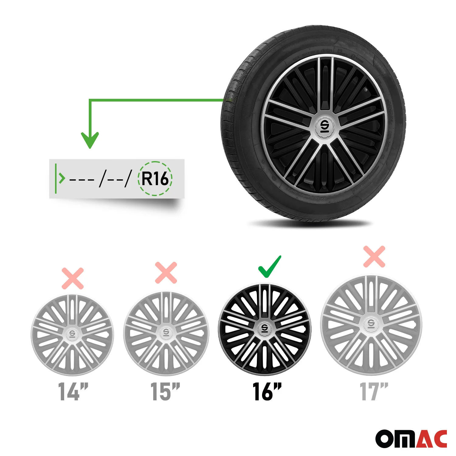 Radkappen Radzierblenden Sparco Bergamo 16" Zoll Abdeckung Set Schwarz Silber 4x - Image 3