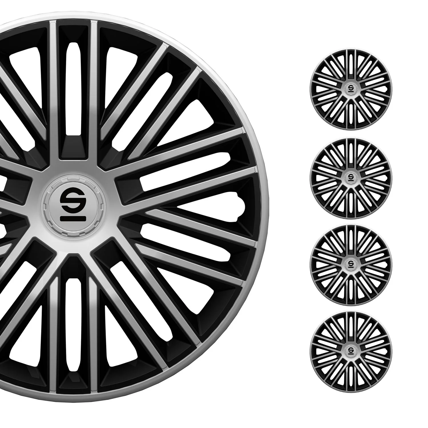 Radkappen Radzierblenden Sparco Bergamo 16" Zoll Abdeckung Set Silber Schwarz 4x