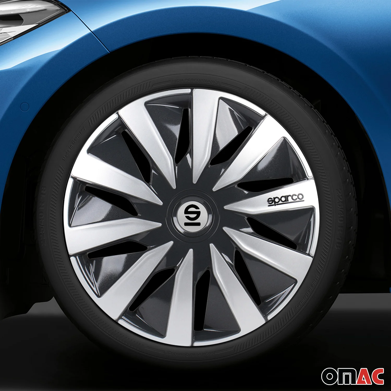 Radkappen Radzierblenden Sparco Lazio 14" Zoll Auto Abdeckung Set Grau Silber 4x - Image 2