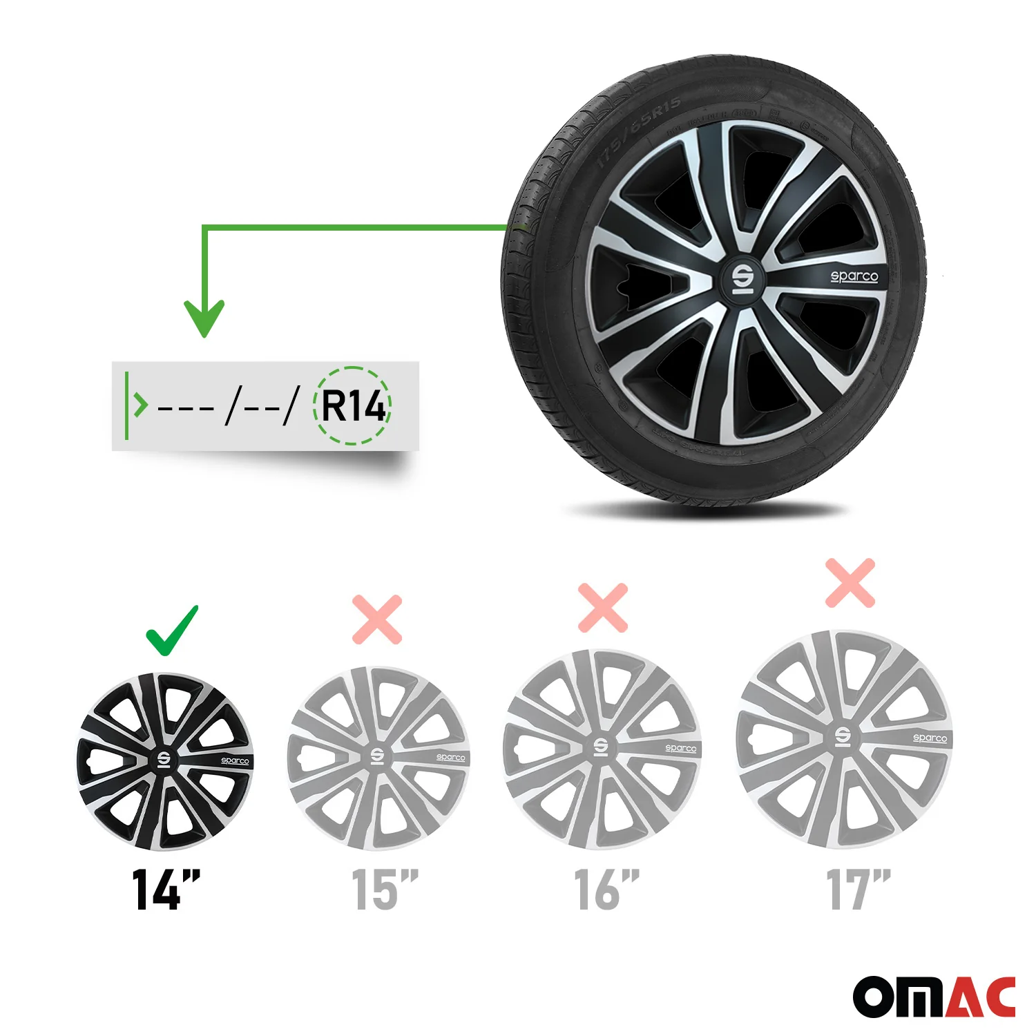 Radkappen Radzierblenden Sparco Palermo 14" Zoll Auto Abdeckung Set Schwarz 4x - Image 3