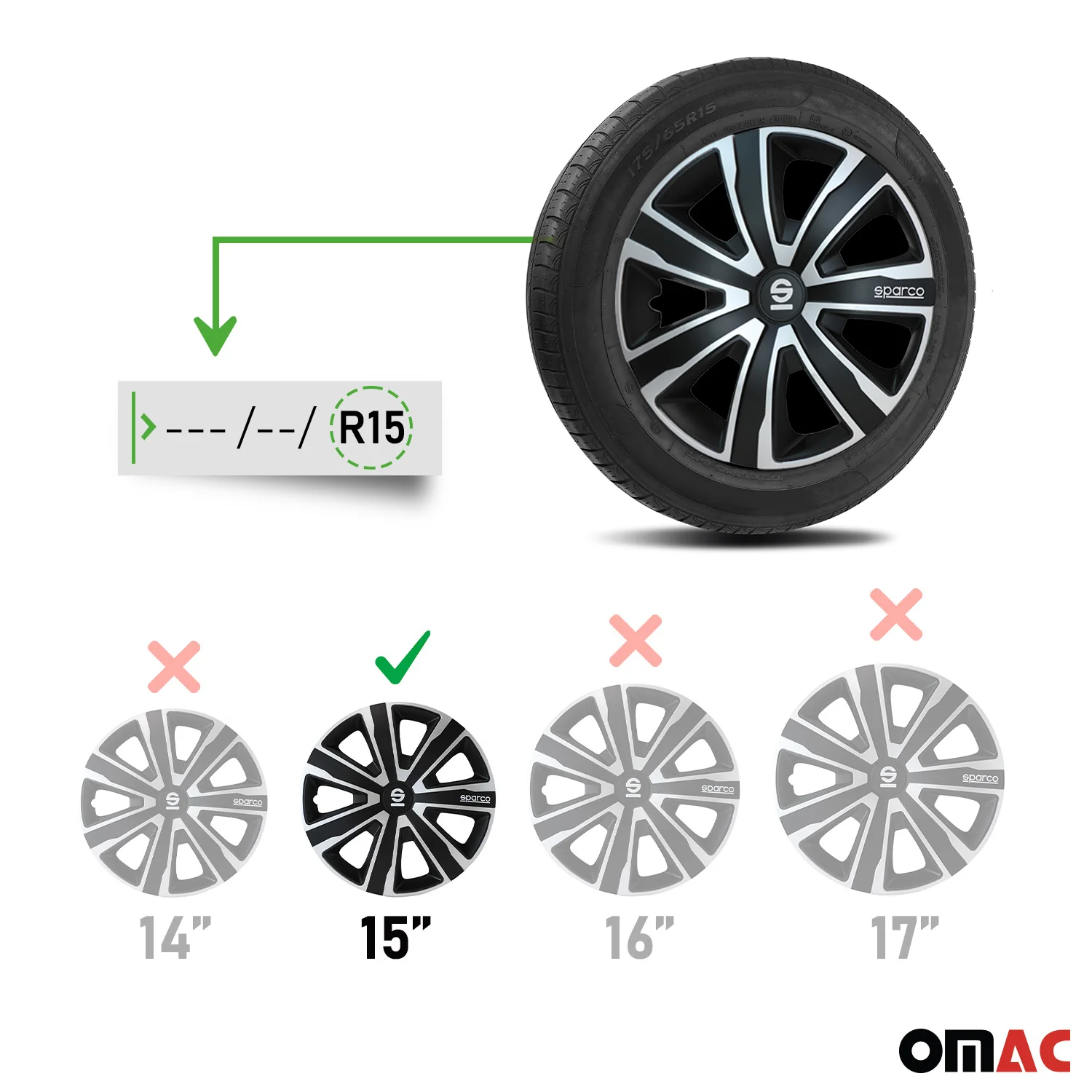 Radkappen Radzierblenden Sparco Palermo 15" Zoll Auto Abdeckung Set Schwarz 4x - Image 3