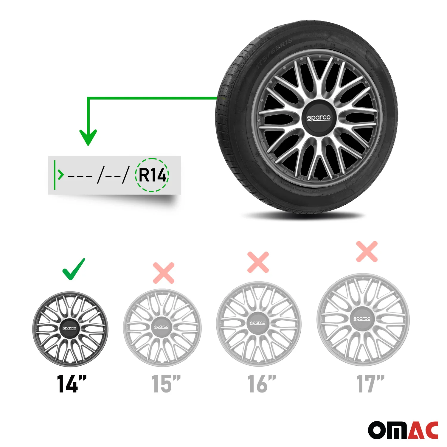 Radkappen Radzierblenden Sparco Roma 14" Zoll Auto Abdeckung Set Silber Grau 4x - Image 3