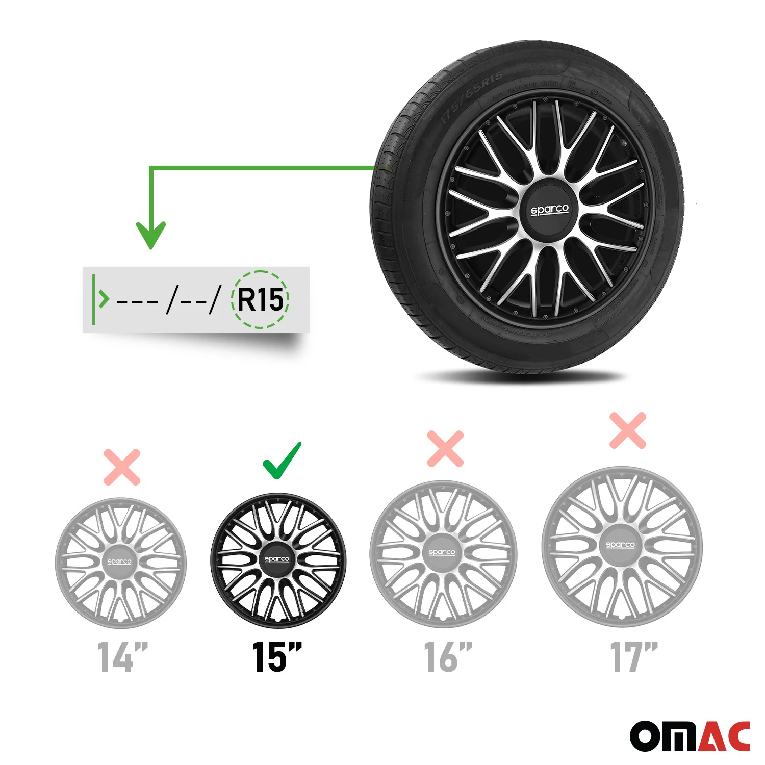 Radkappen Radzierblenden Sparco Roma 15" Zoll Abdeckung Set Silber Schwarz 4x - Image 3