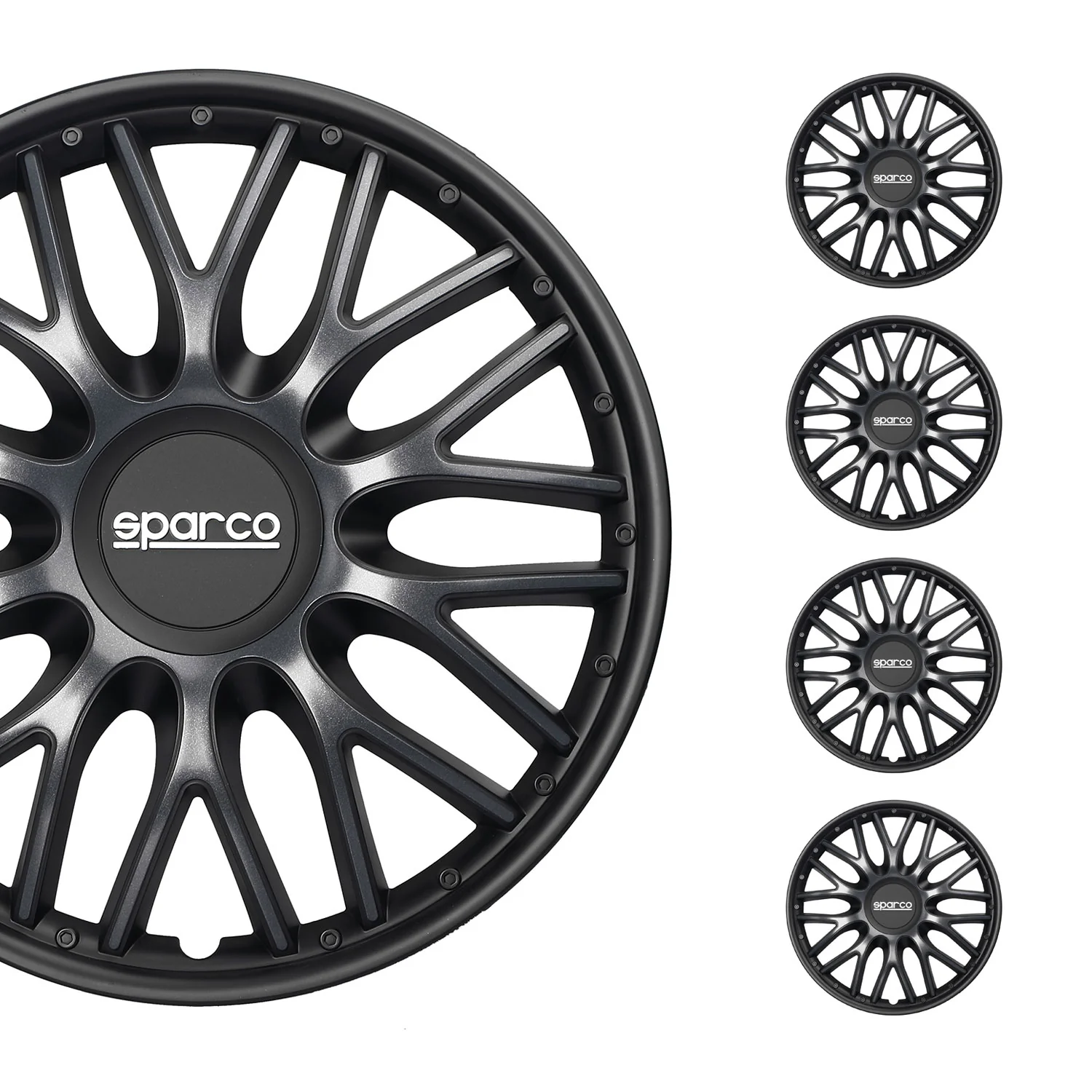Radkappen Radzierblenden Sparco Roma 15" Zoll Auto Abdeckung Set Grau Schwarz 4x