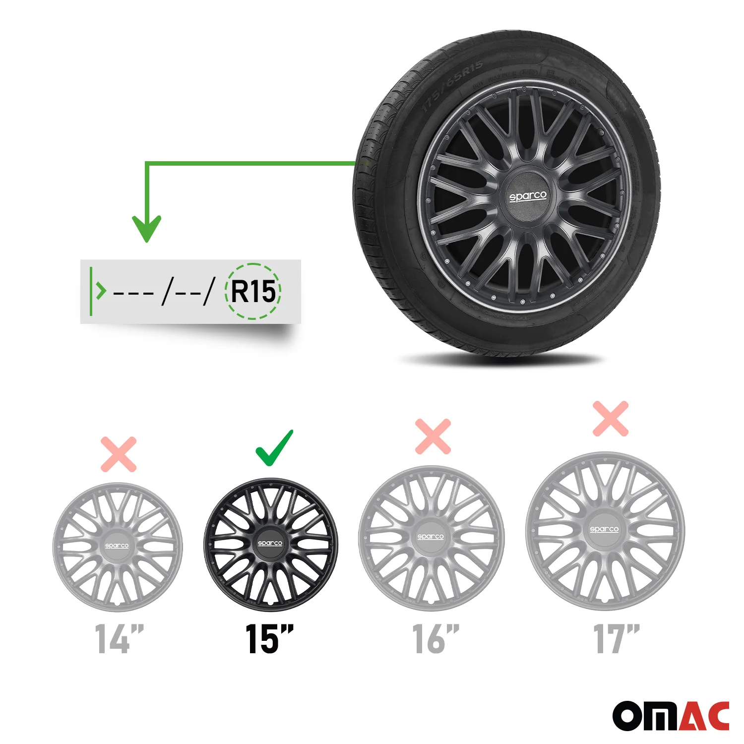 Radkappen Radzierblenden Sparco Roma 15" Zoll Auto Abdeckung Set Grau Schwarz 4x - Image 3