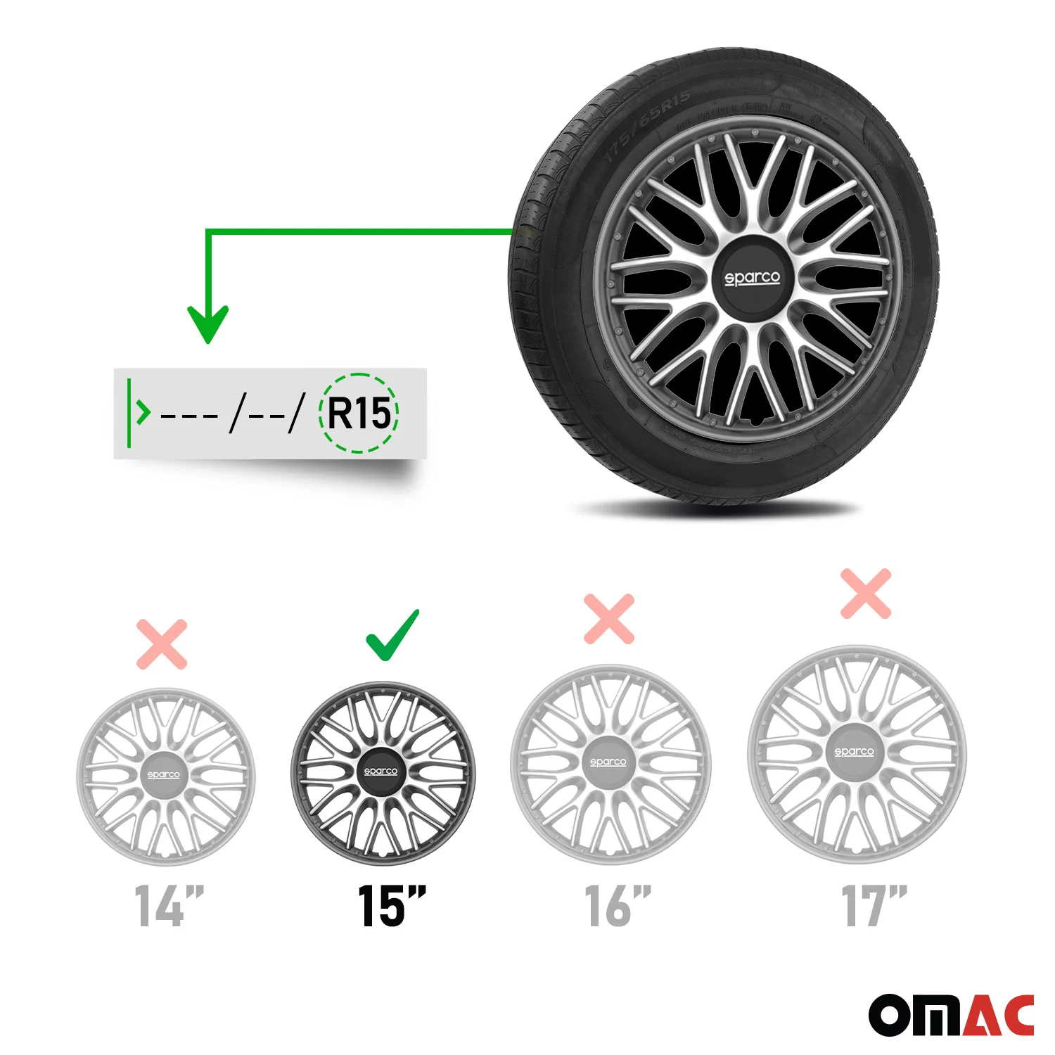 Radkappen Radzierblenden Sparco Roma 15" Zoll Auto Abdeckung Set Silber Grau 4x - Image 3