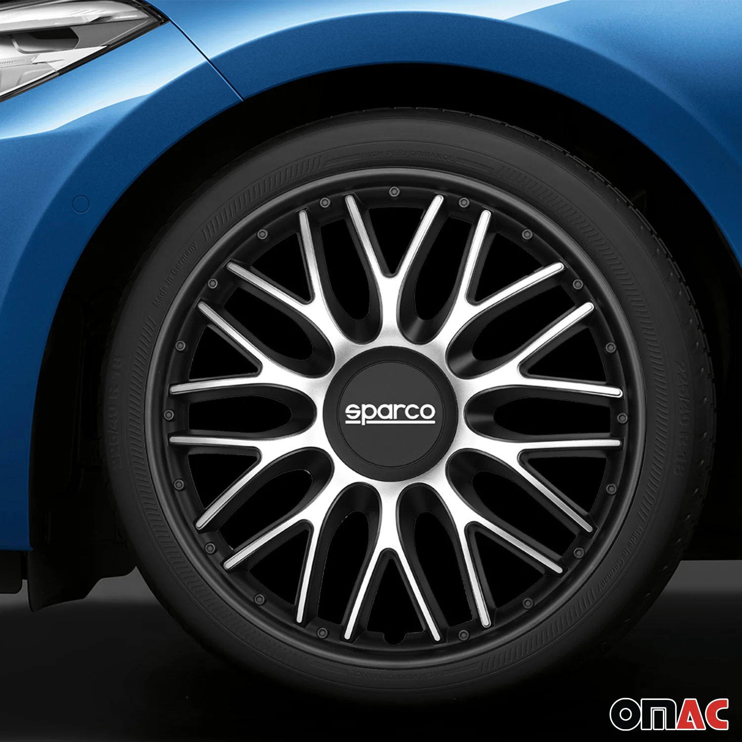 Radkappen Radzierblenden Sparco Roma 16" Zoll Abdeckung Set Silber Schwarz 4x - Image 2