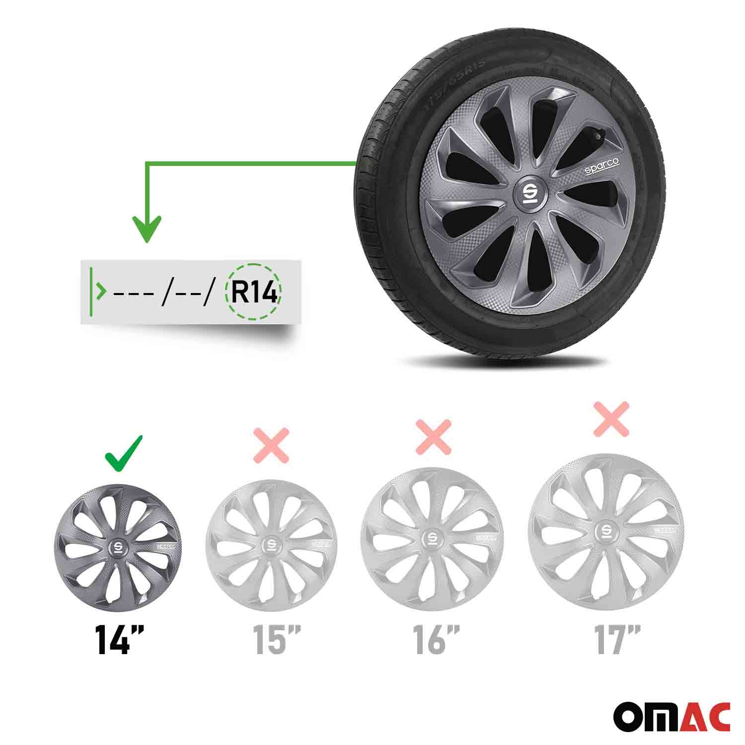 Radkappen Radzierblenden Sparco Sicilia 14" Zoll Abdeckung Set Grau Carbon 4x - Image 3