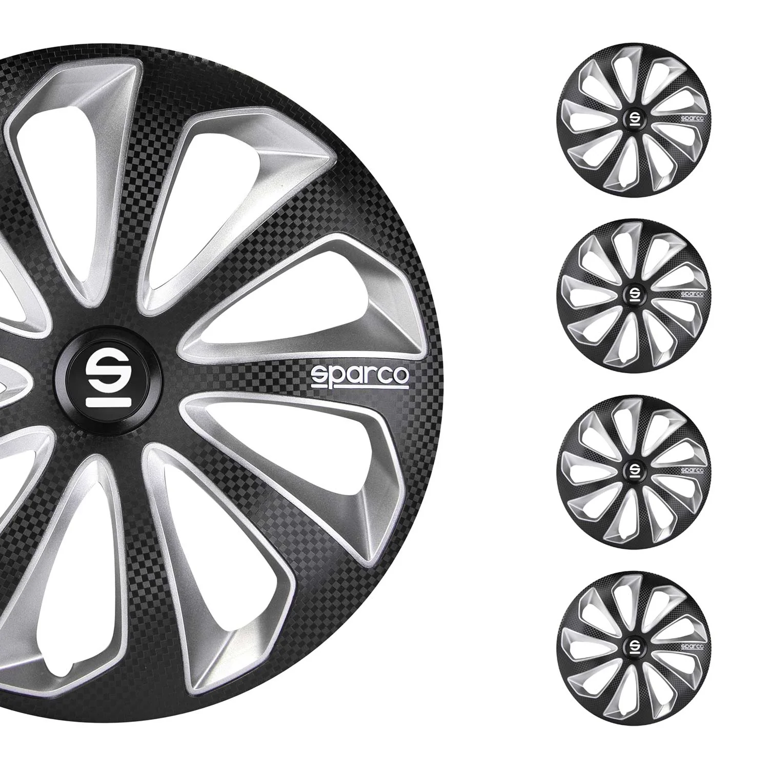 Radkappen Radzierblenden Sparco Sicilia 14" Zoll Auto Schwarz Carbon Silber 4x