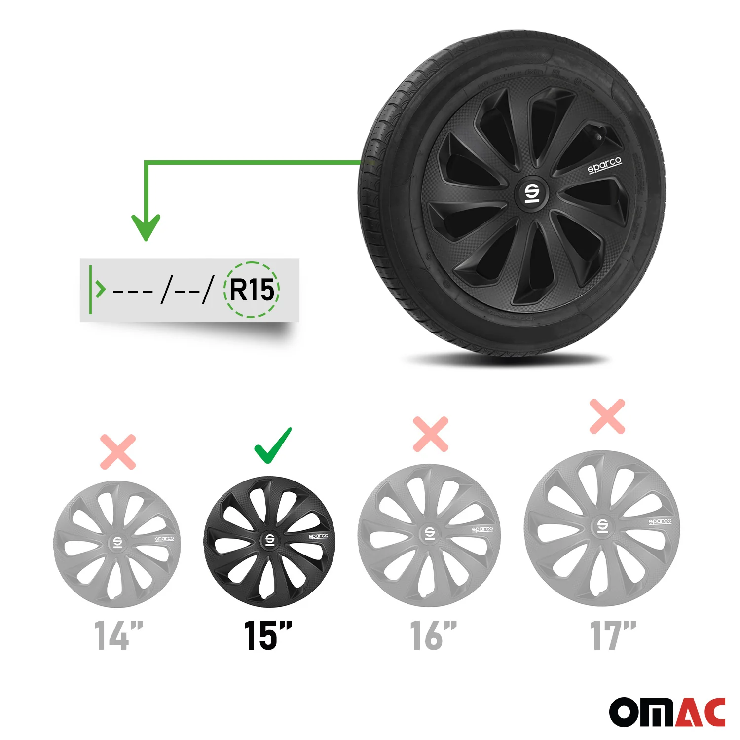 Radkappen Radzierblenden Sparco Sicilia 15" Zoll Abdeckung Schwarz Carbon 4x - Image 3