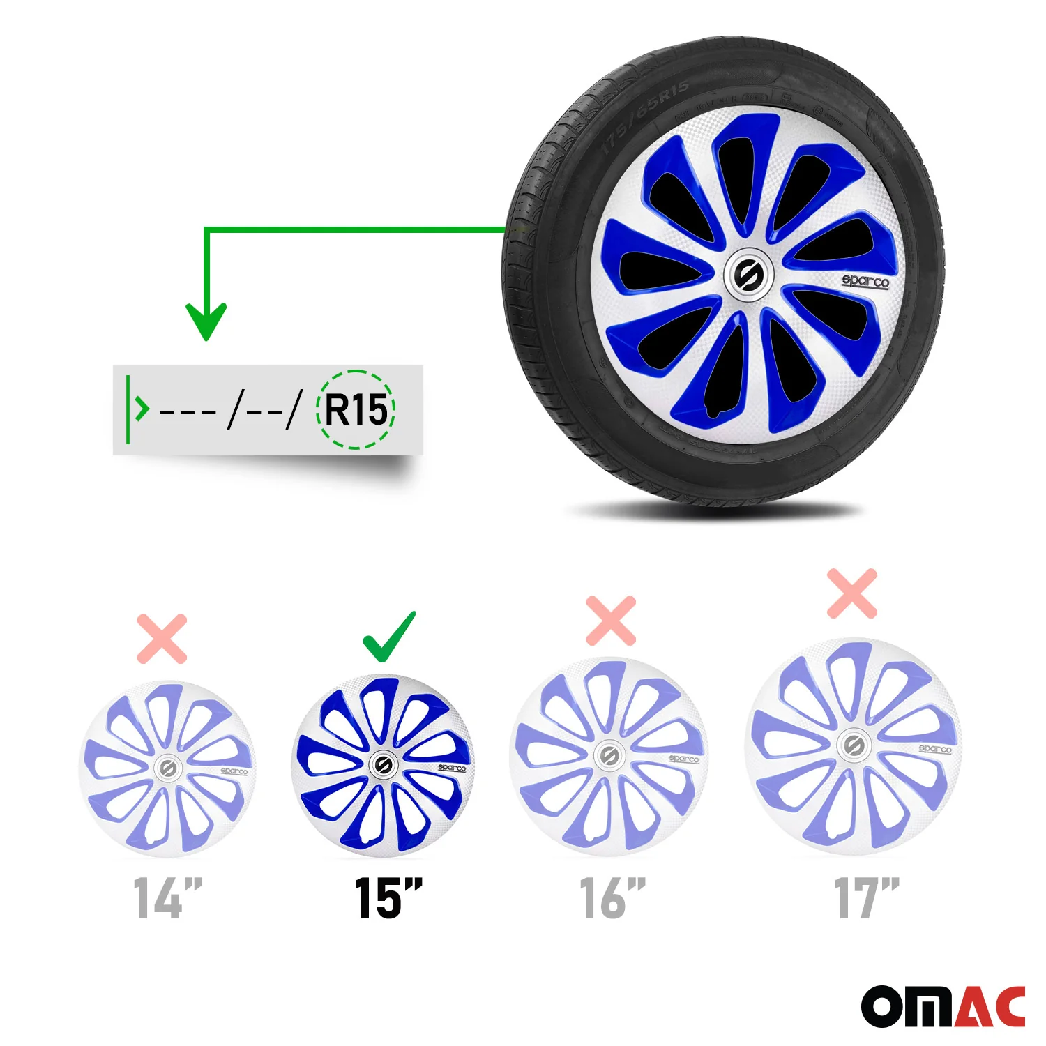 Radkappen Radzierblenden Sparco Sicilia 15" Zoll Abdeckung Silber Blau Carbon 4x - Image 3