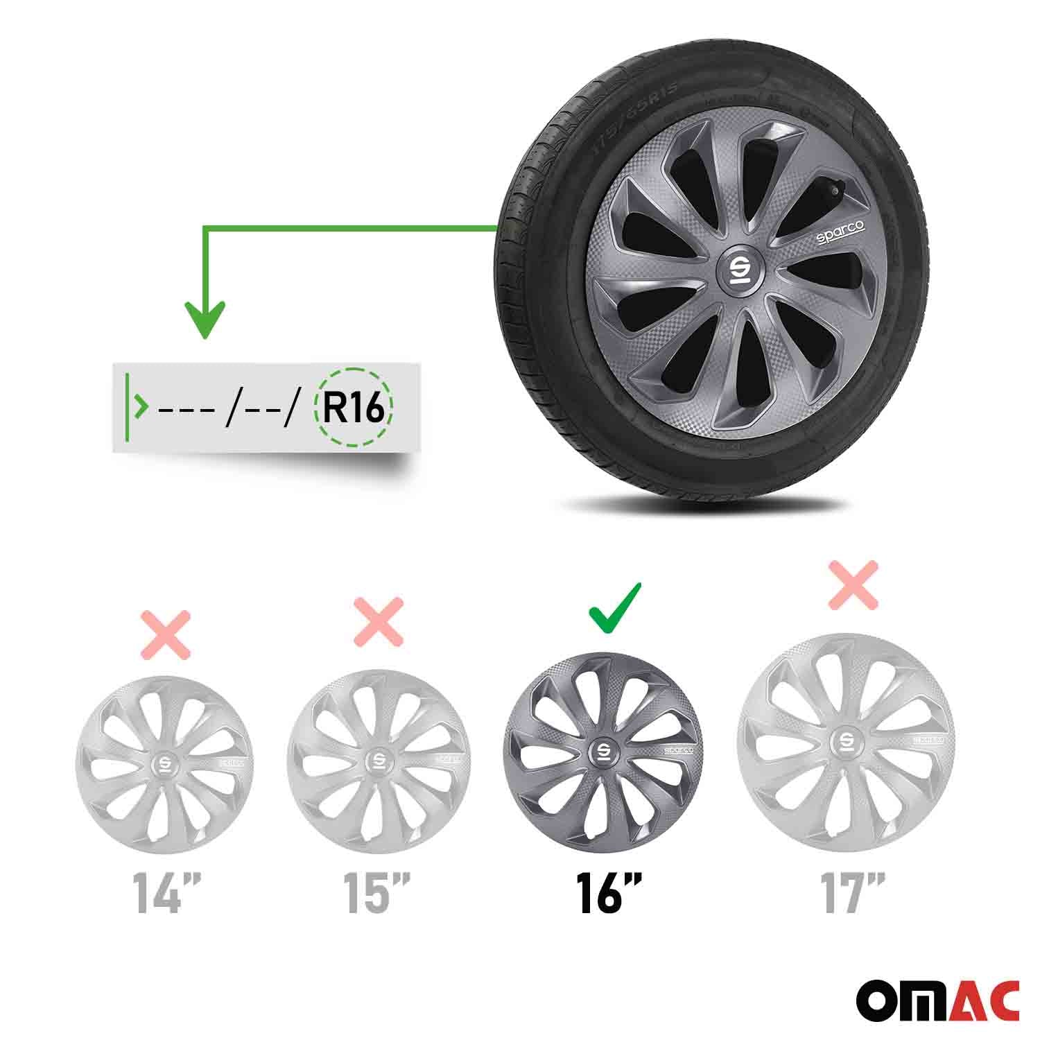 Radkappen Radzierblenden Sparco Sicilia 16" Zoll Abdeckung Set Grau Carbon 4x - Image 3
