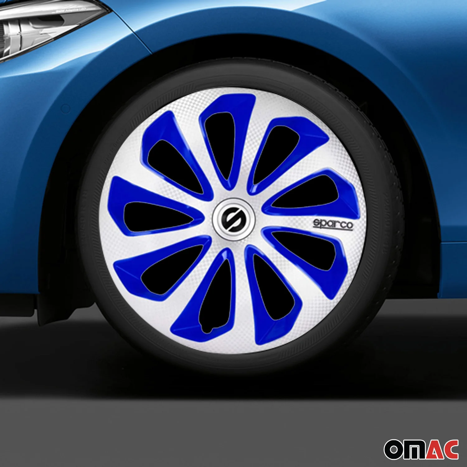 Radkappen Radzierblenden Sparco Sicilia 16" Zoll Abdeckung Silber Blau Carbon 4x - Image 2