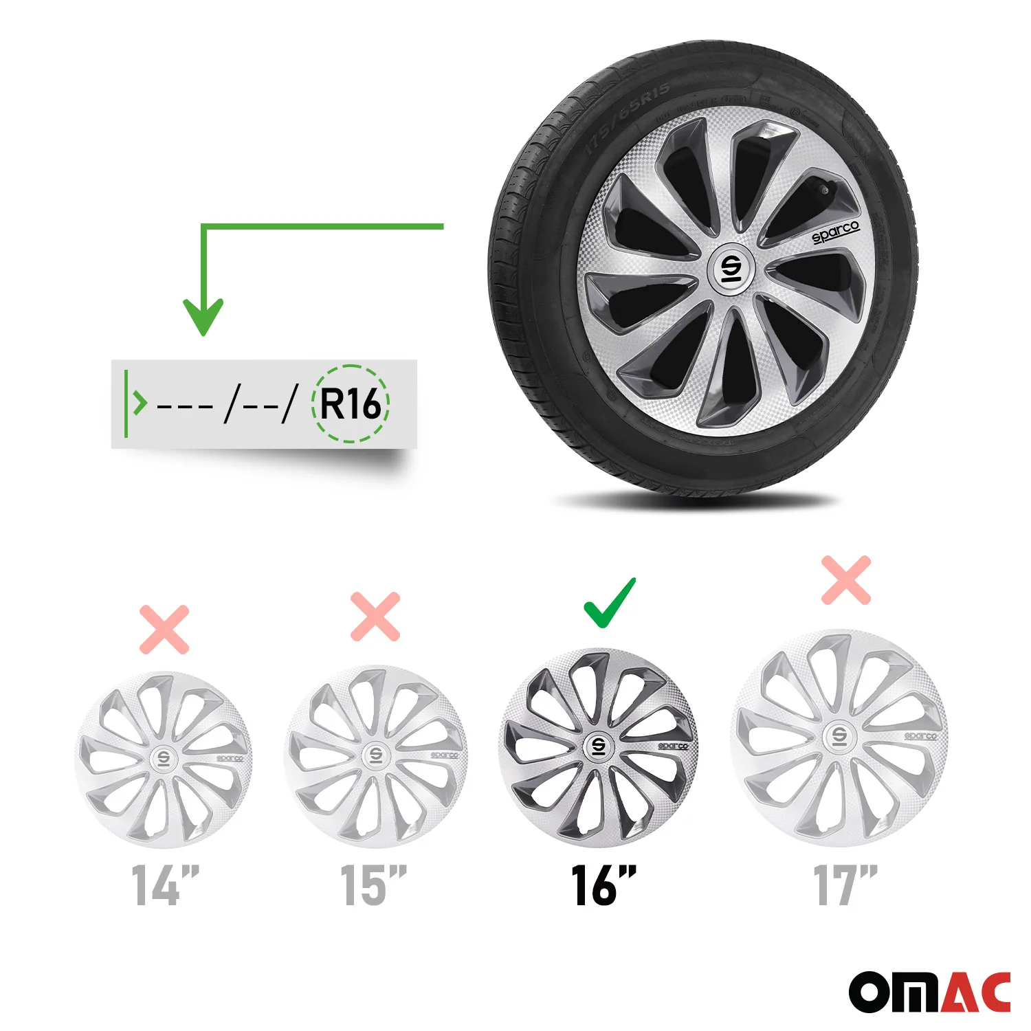 Radkappen Radzierblenden Sparco Sicilia 16" Zoll Abdeckung Silber Carbon Grau 4x - Image 3