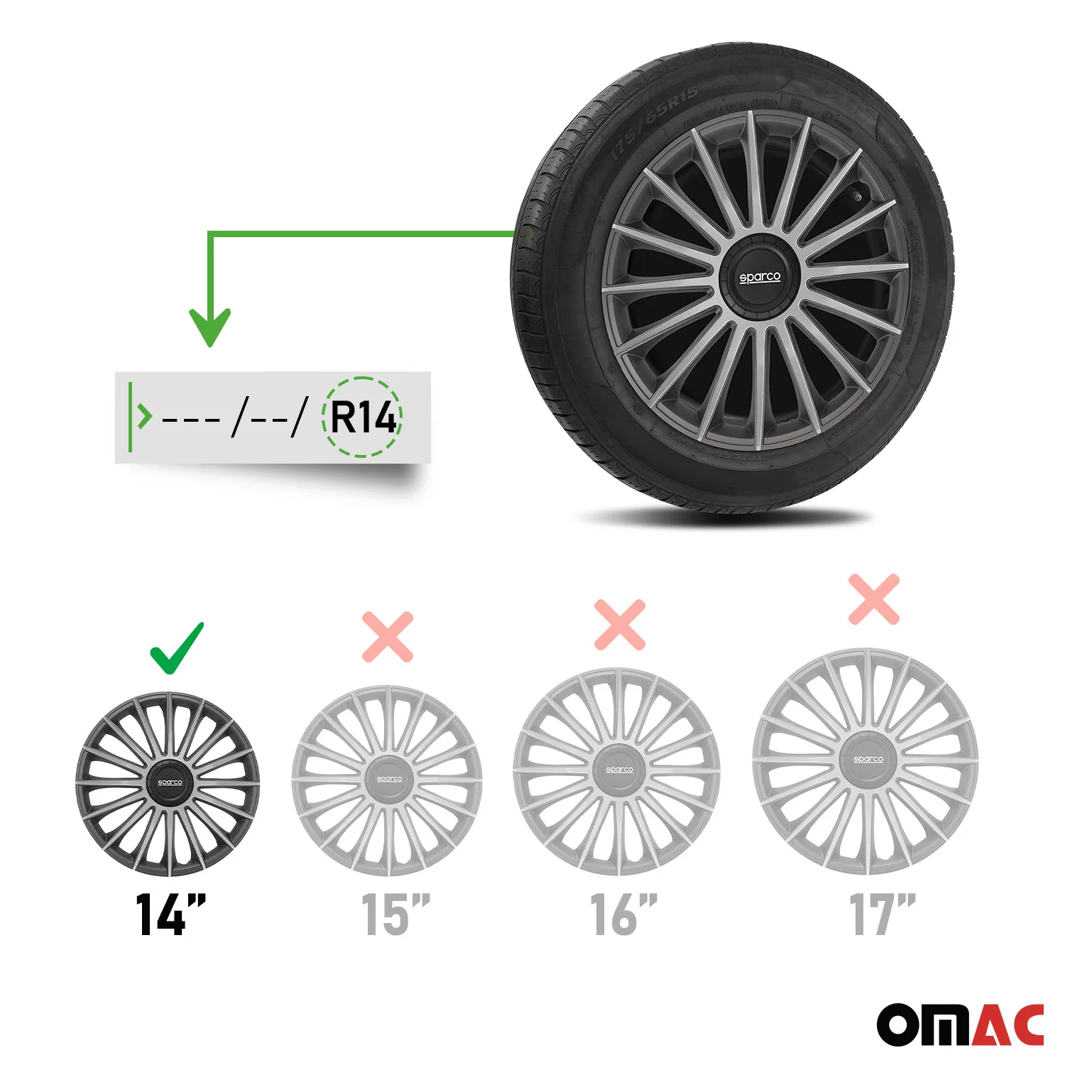 Radkappen Radzierblenden Sparco Treviso 14" Zoll Abdeckung Set Grau Silber 4x - Image 3