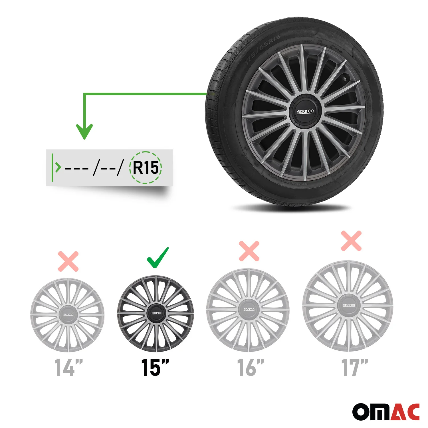 Radkappen Radzierblenden Sparco Treviso 15" Zoll Abdeckung Set Grau Silber 4x - Image 3